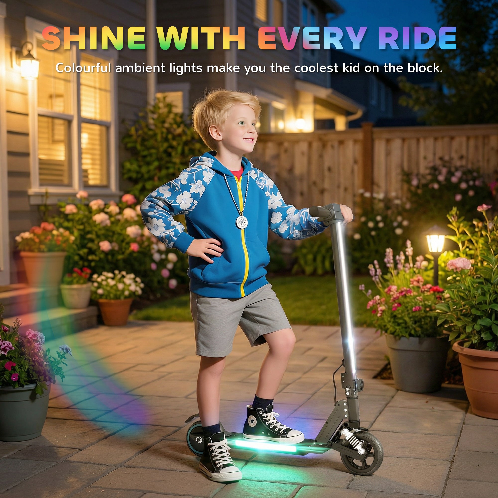 SPORTNOW Folding Electric Scooter for Kids Age 6-14 with Dual Brakes, Front Suspension, LED Colourful Lights and Display, 6.8kg Lightweight Aluminium E Scooter, Up to 14 KM/H & 6 KM, Black