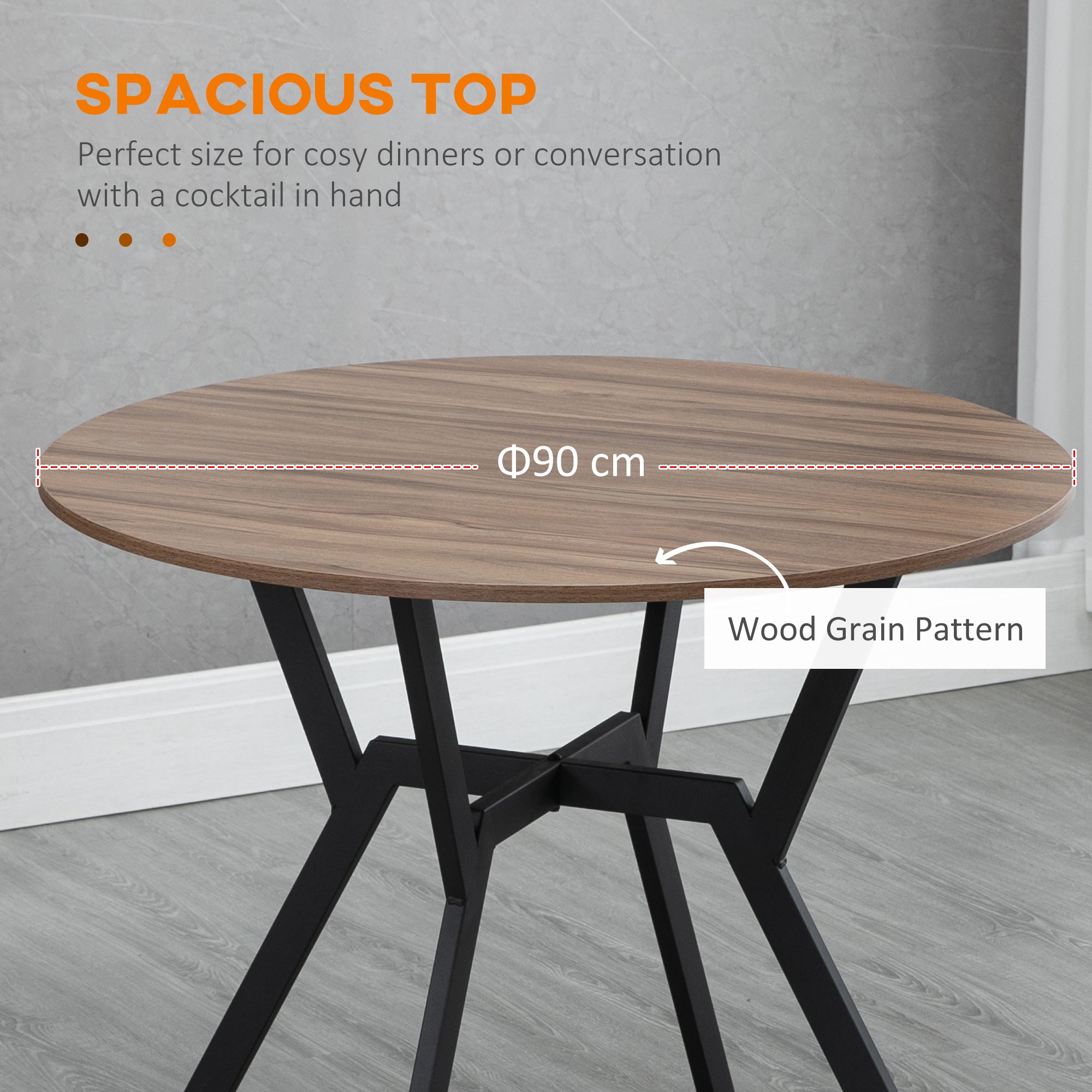 HOMCOM Dining Room Table with Black Legs Anti-slip Foot Pads for Living Room Dining Room 90 x 76 cm Brown - North Peak Garden Furniture