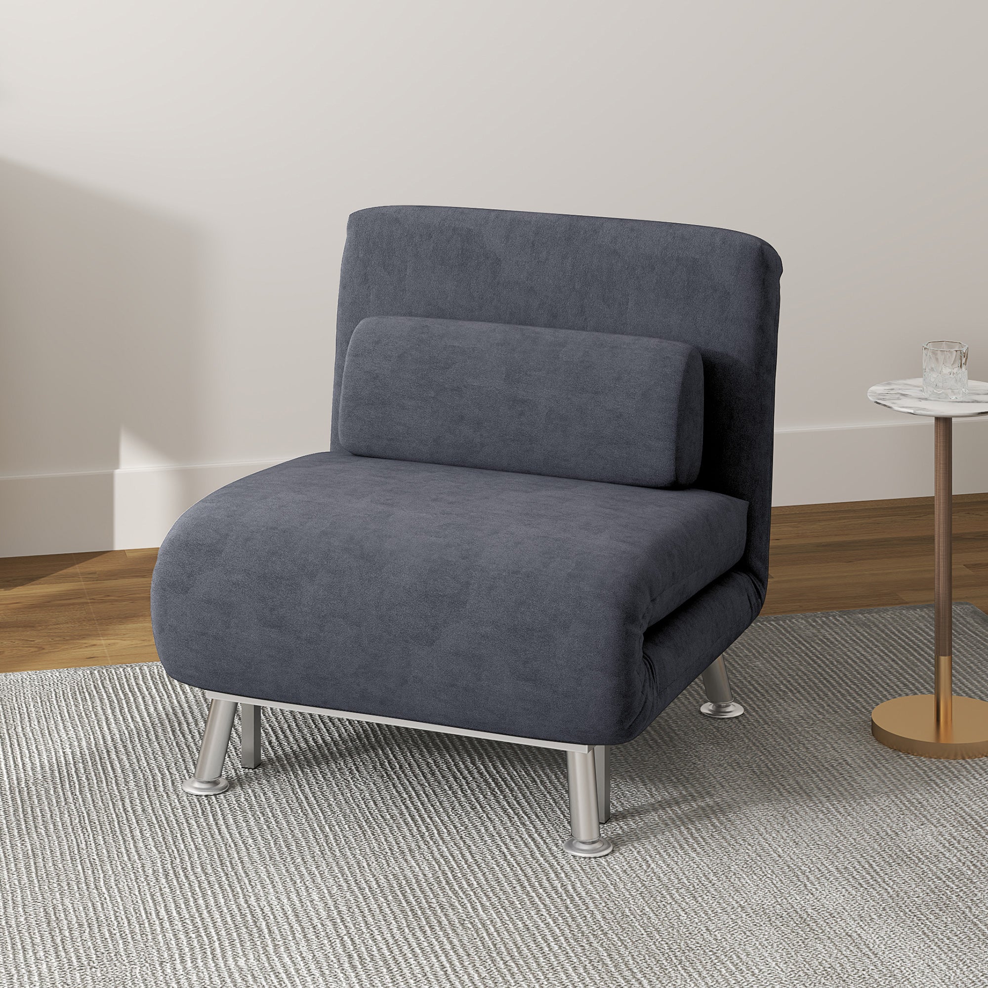 HOMCOM Single Velvet-Feel Sleeper Chair - Charcoal Grey