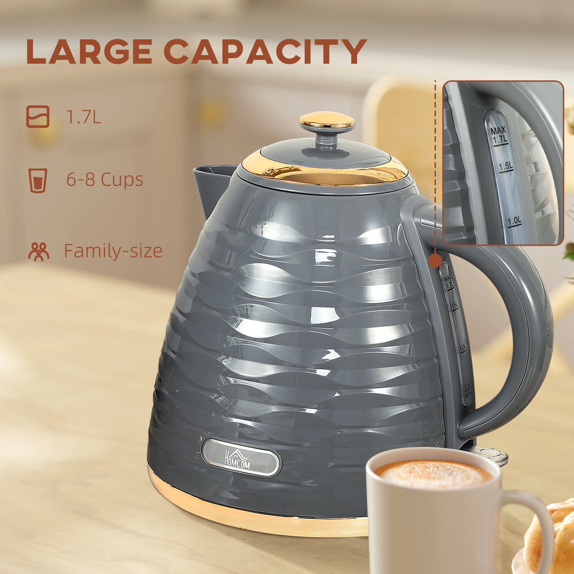HOMCOM 3kW Rapid Boil Honeycomb Kettle - Grey - North Peak Garden Furniture