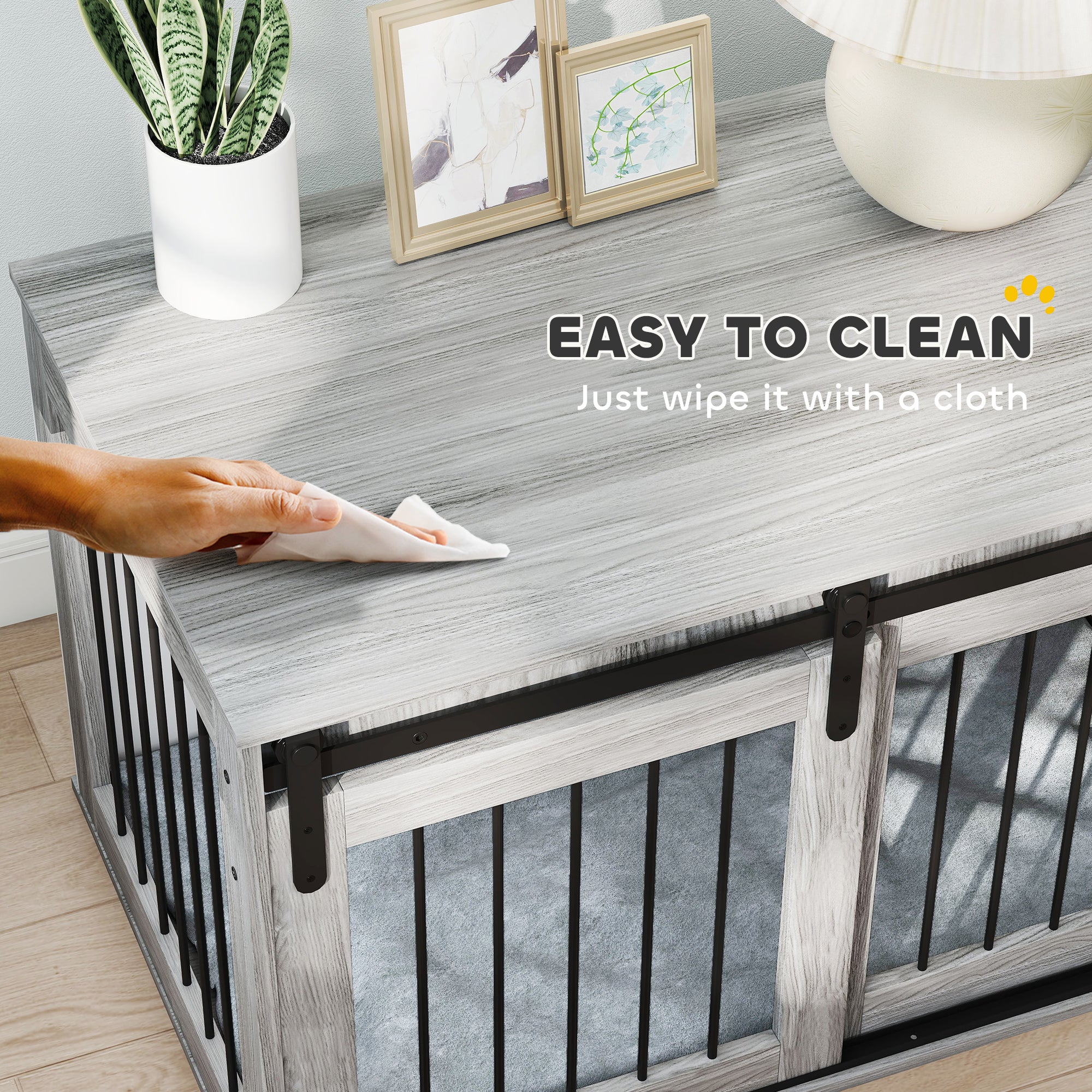 PawHut 98cm Dog Crate Furniture with Removable Cushion for Large Dogs - Grey - North Peak Garden Furniture