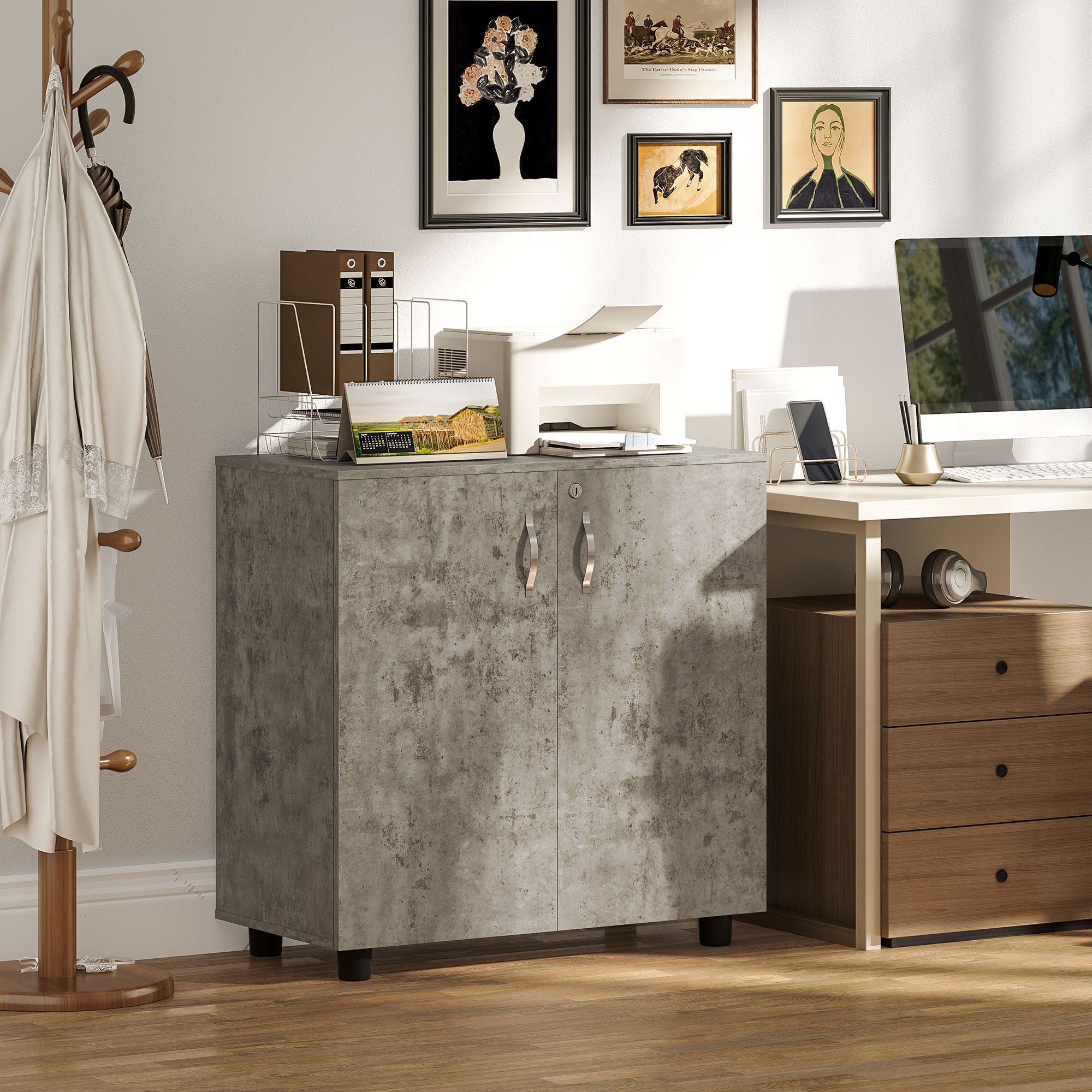 Vinsetto Two-Tier Locking Office Storage Cabinet - Grey - North Peak Garden Furniture