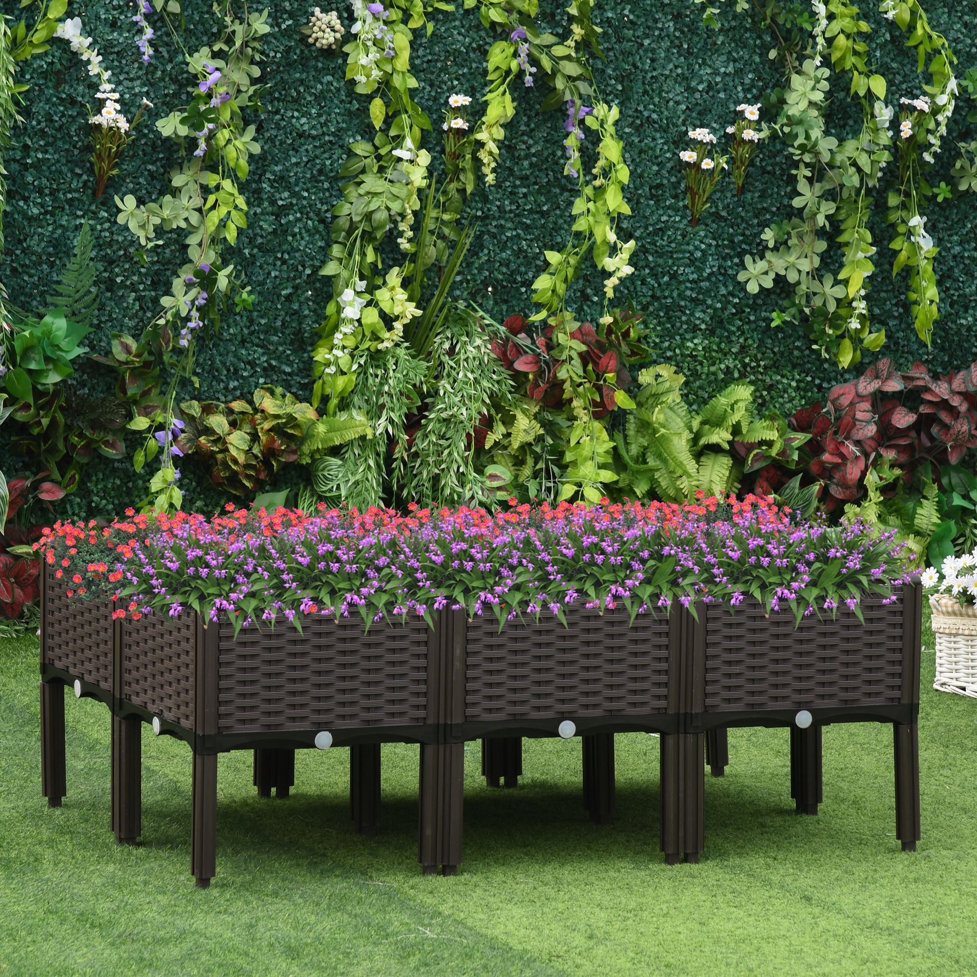 Outsunny Set of 6 26L Garden Raised Bed Elevated Patio Flower Plant Planter Box PP Vegetables Planting Container, Brown - North Peak Garden Furniture