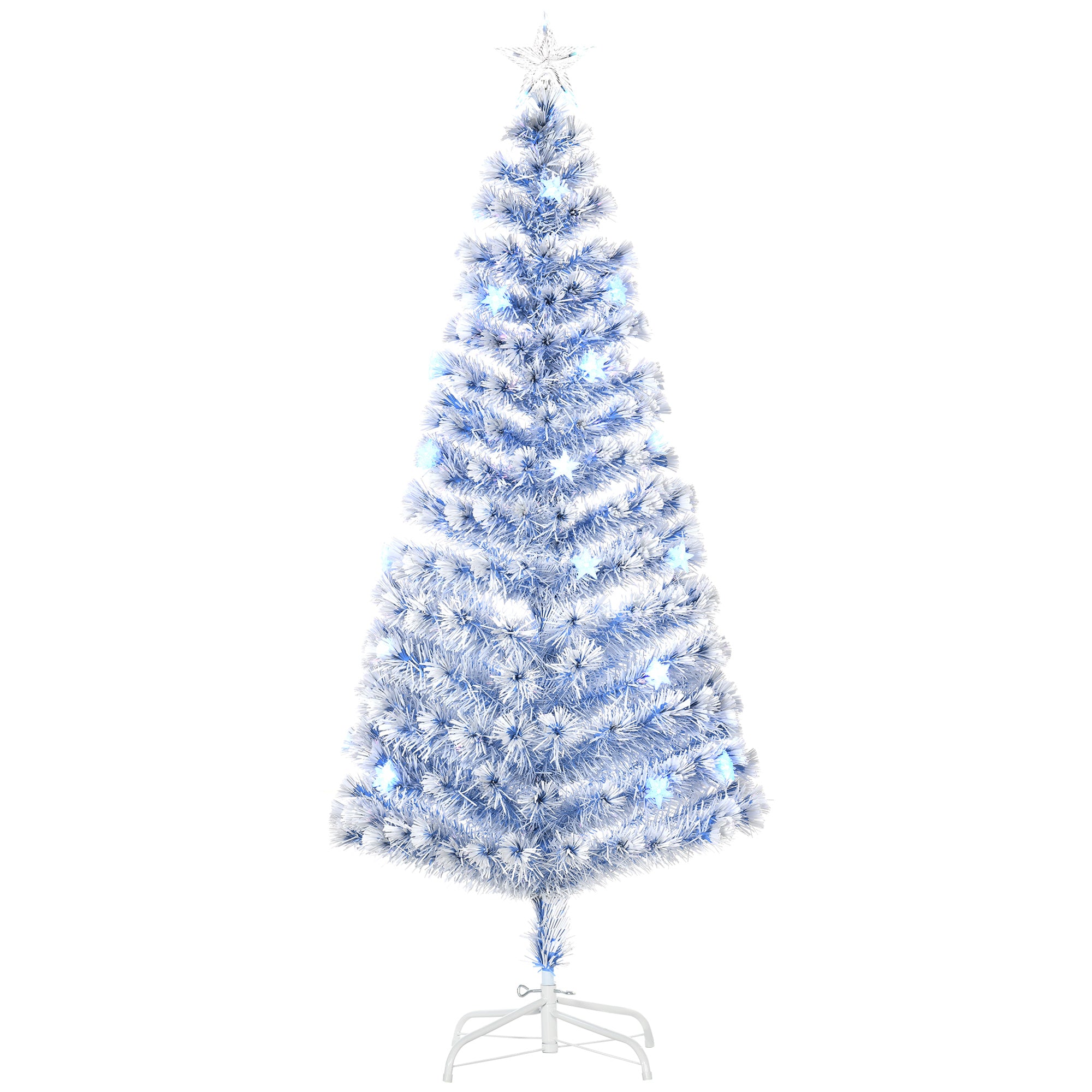 HOMCOM 6FT Artificial Fibre Optic Christmas Tree Seasonal Decoration w/ LED Lights Pre-Lit Easy Store White Blue - North Peak Garden Furniture