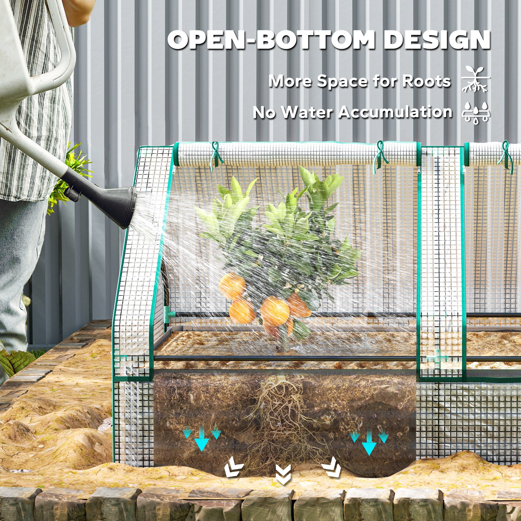 Outsunny Metal Planter Box with Cover, Raised Garden Bed with Greenhouse, for Herbs and Vegetables, White and Dark Grey - North Peak Garden Furniture