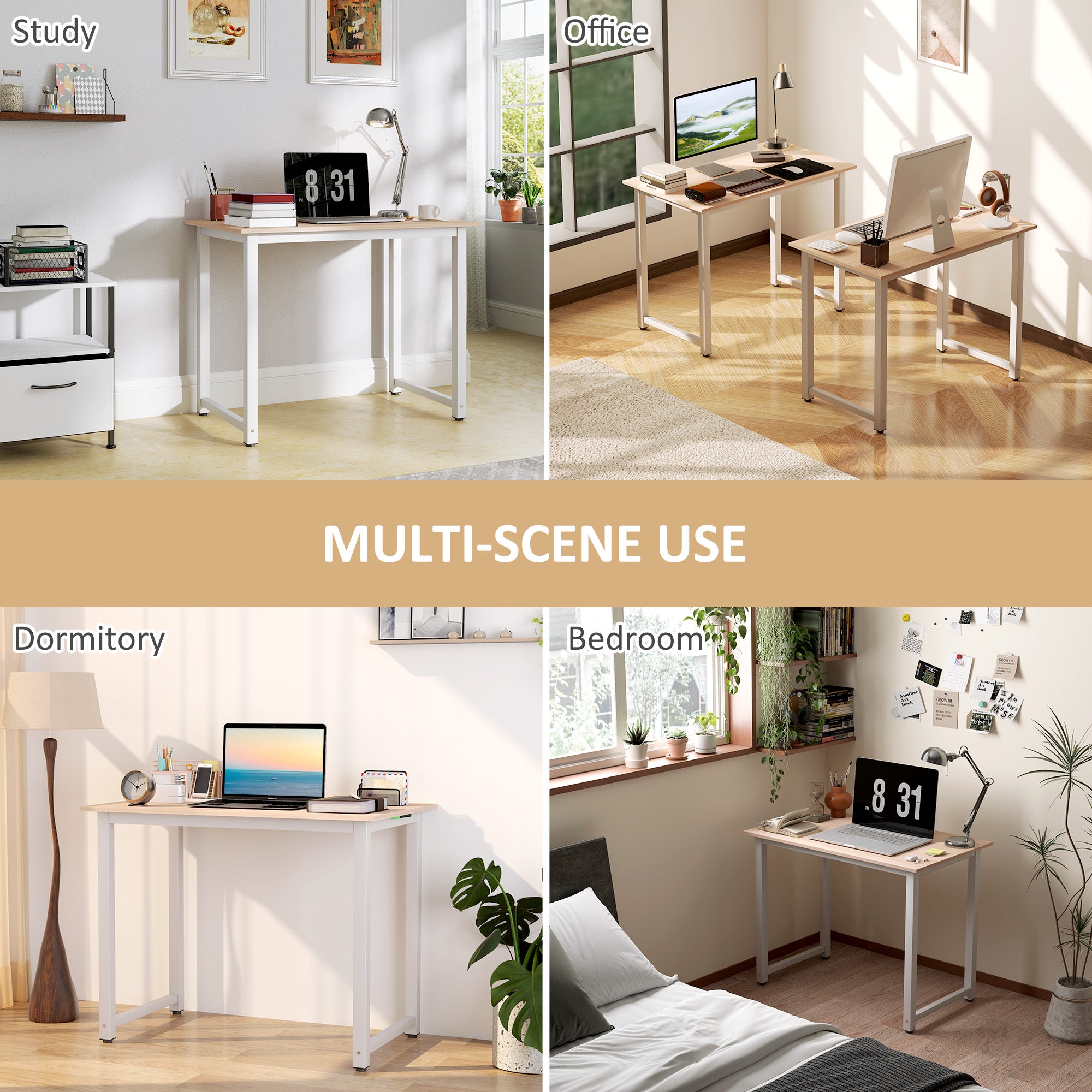 HOMCOM Computer Desk, Writing Table, 100 x 60 x 76cm Workstation for Home Office, Study with Metal Frame, Simple Assembly, White - North Peak Garden Furniture