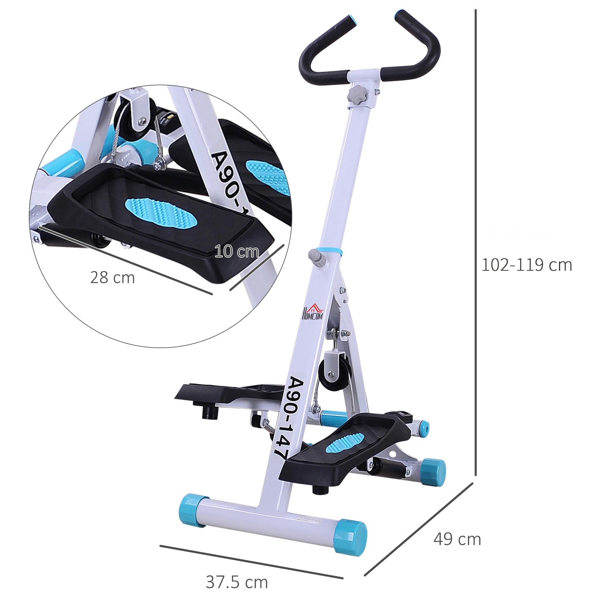 HOMCOM Stepper w/ Handle Hand Grip Workout Fitness Machine For Fitness Aerobic Exercise Home Gym White