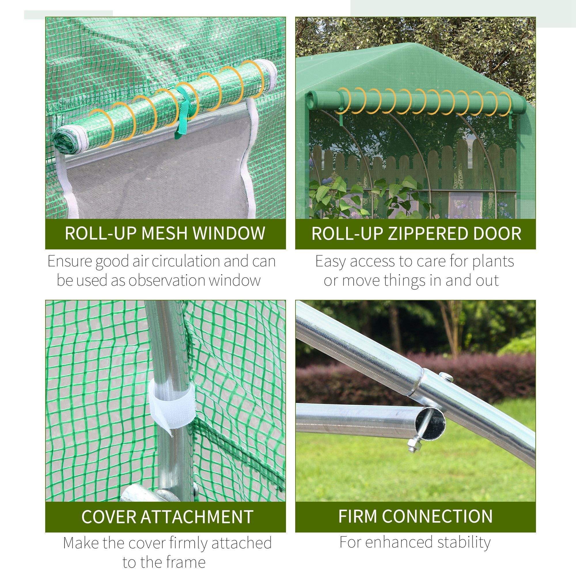Outsunny Walk-in Polytunnel Garden Greenhouse, Outdoor Mesh Door Greenhouse with PE Cover and 6 Windows, 3.5 x 3 x 2m, Green - North Peak Garden Furniture