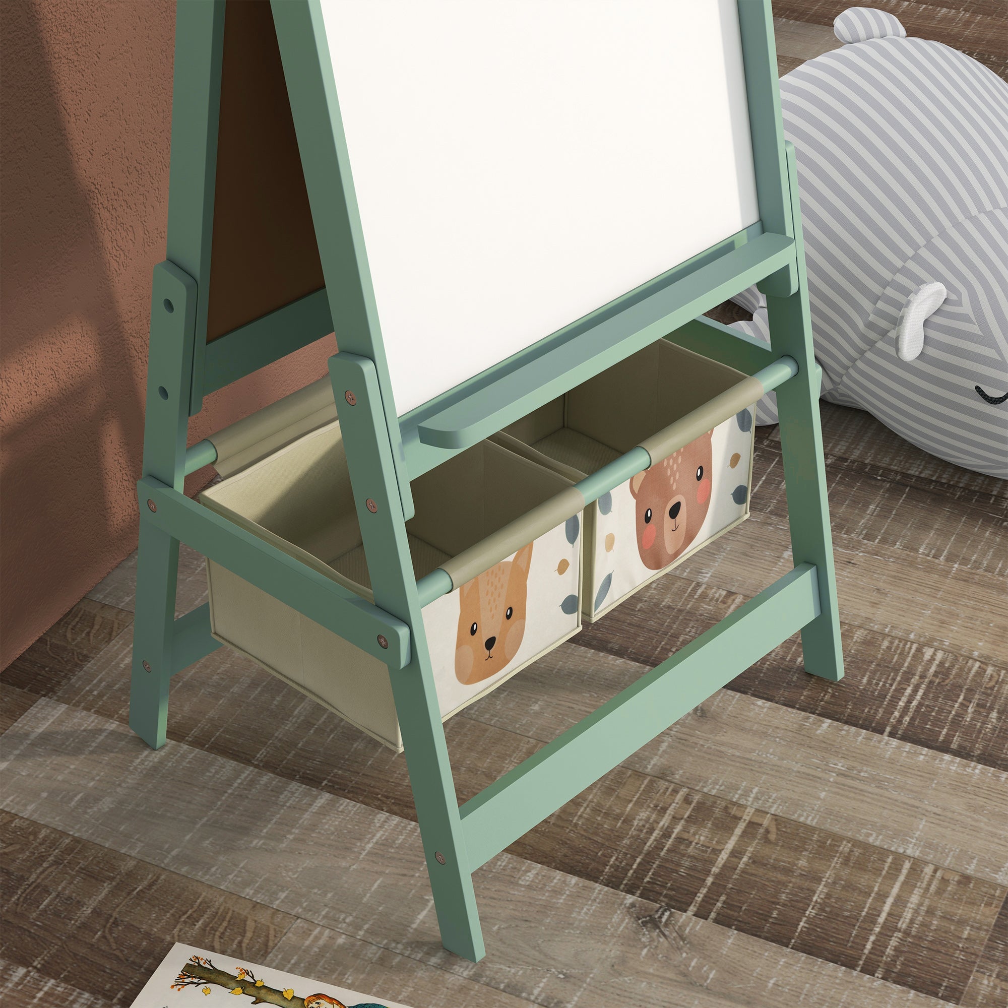AIYAPLAY Three-In-One Kids Easel with Paper Roll, Art Easel, with Storage - Green - North Peak Garden Furniture