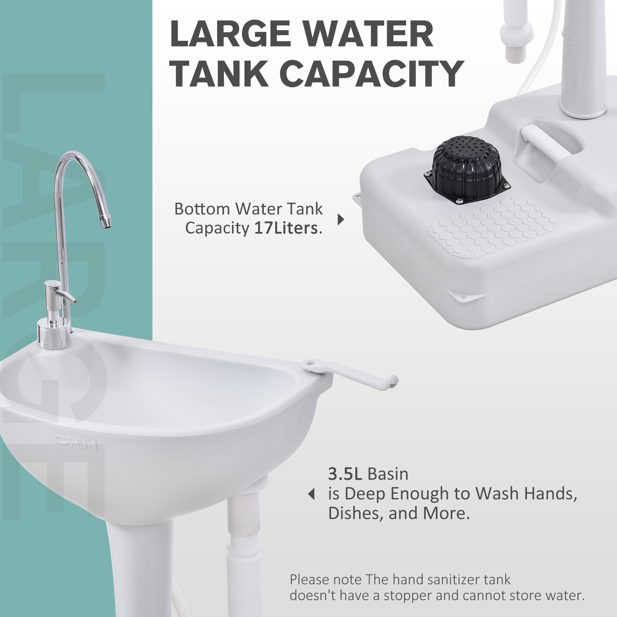 Outsunny Camping Portable Handwash Sink w/ Towel Holder & Soap Dispenser Rolling Wheels Outdoor Drainage Equipment