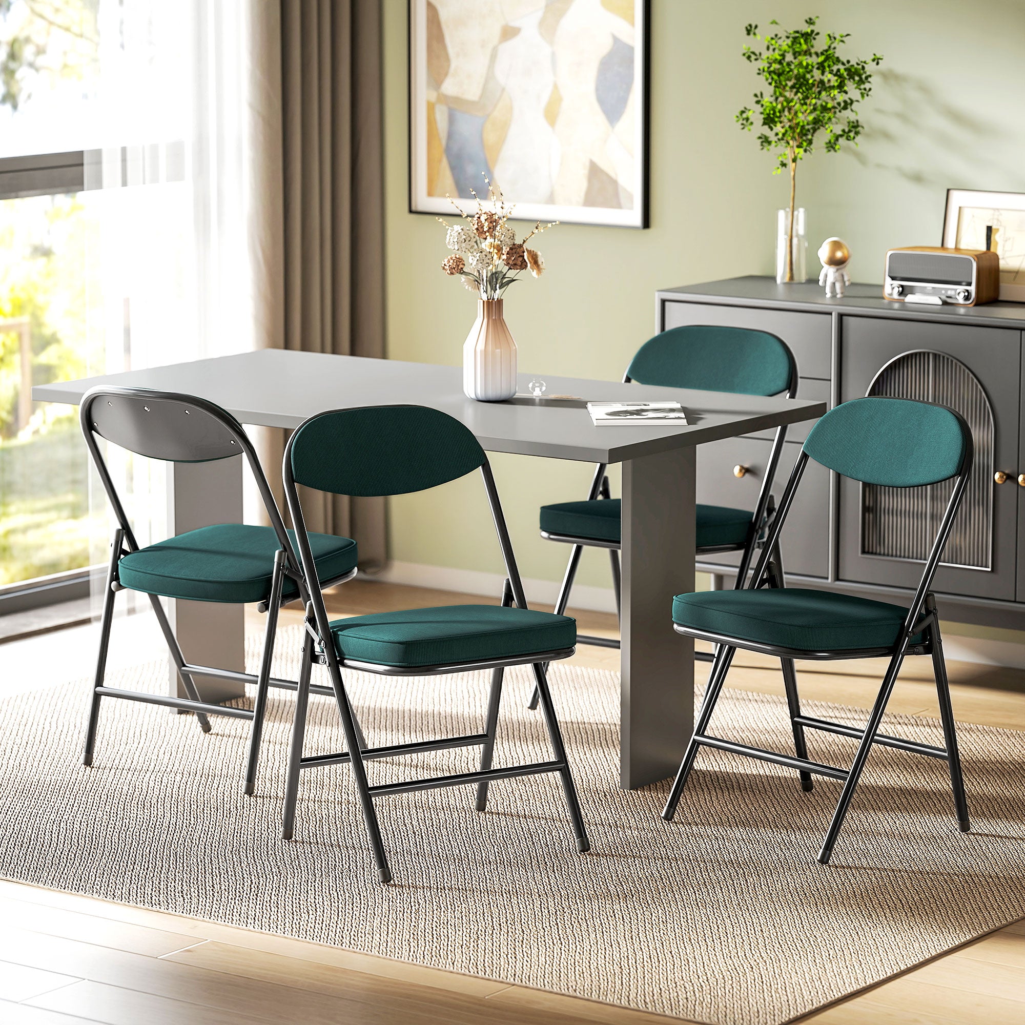 HOMCOM Set of Four Folding Corduroy Seat Chairs - Blue