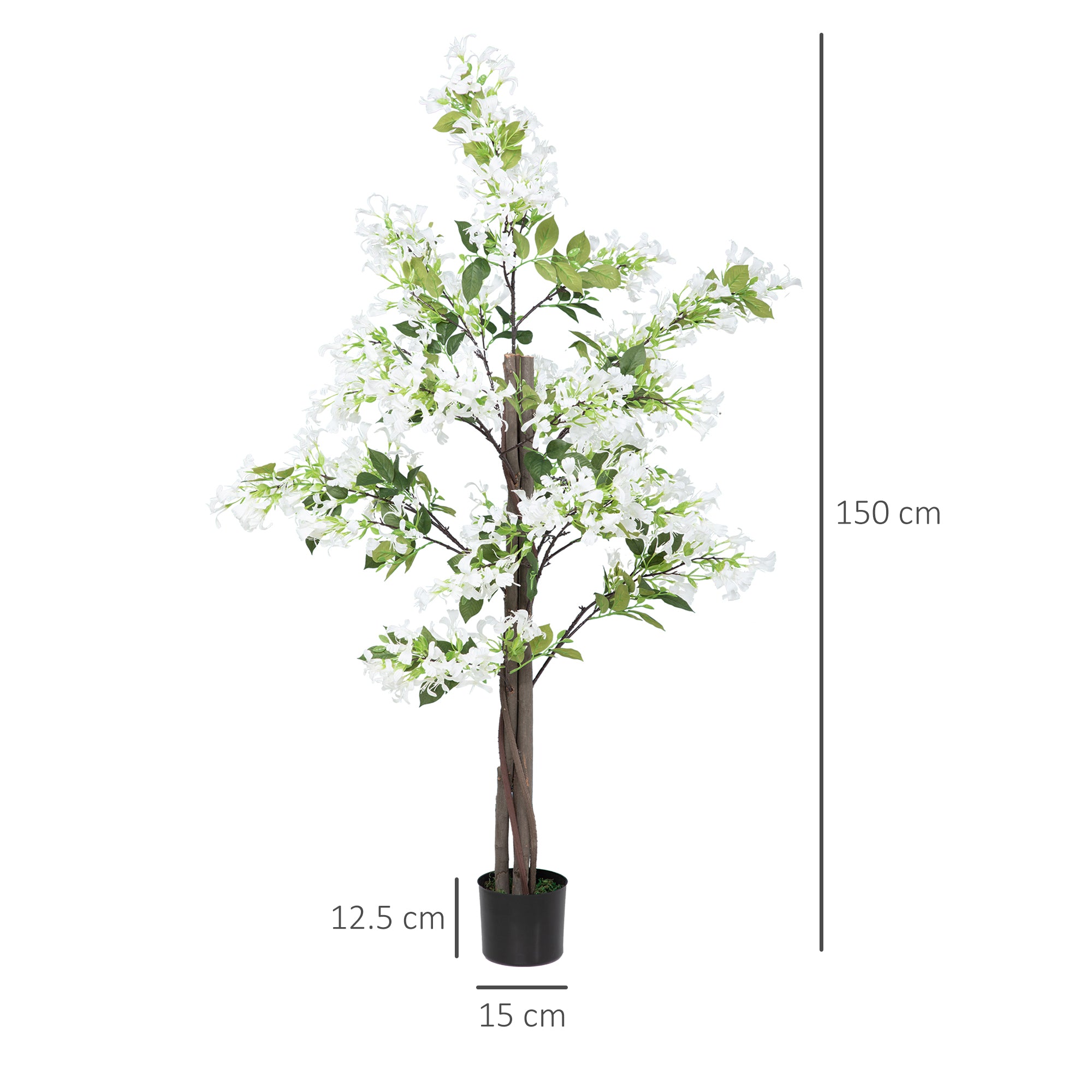 HOMCOM Artificial Plants Honeysuckle Flower in Pot Fake Plants with Curved Boots for Indoor Outdoor 15x15x150cm Set of 2 White - North Peak Garden Furniture