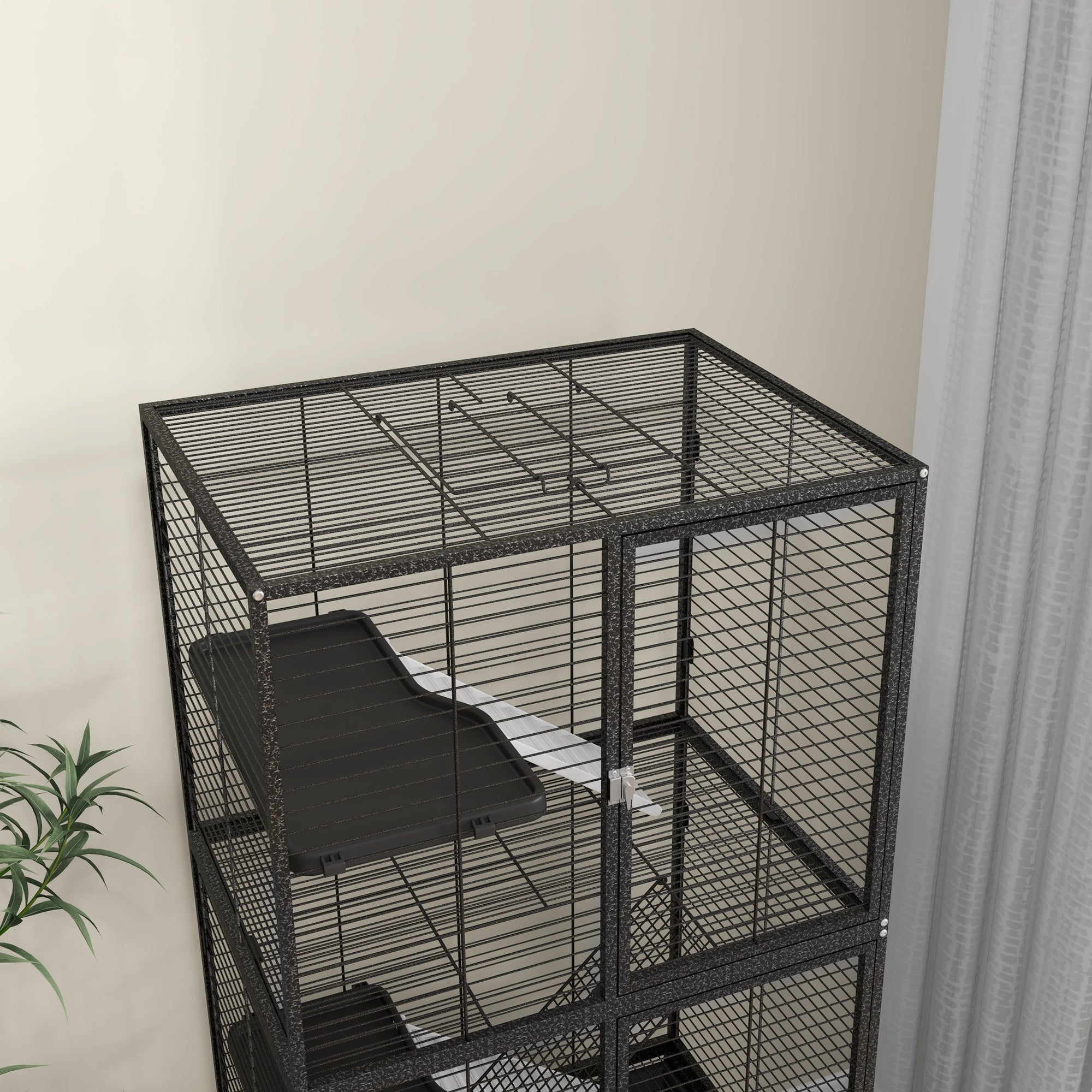 PawHut Rolling Chinchilla Cage, Small Animal Cage for Ferrets w/ Three Doors, Storage, Shelf, Tray Tray, Bowl, Water Bottle - North Peak Garden Furniture