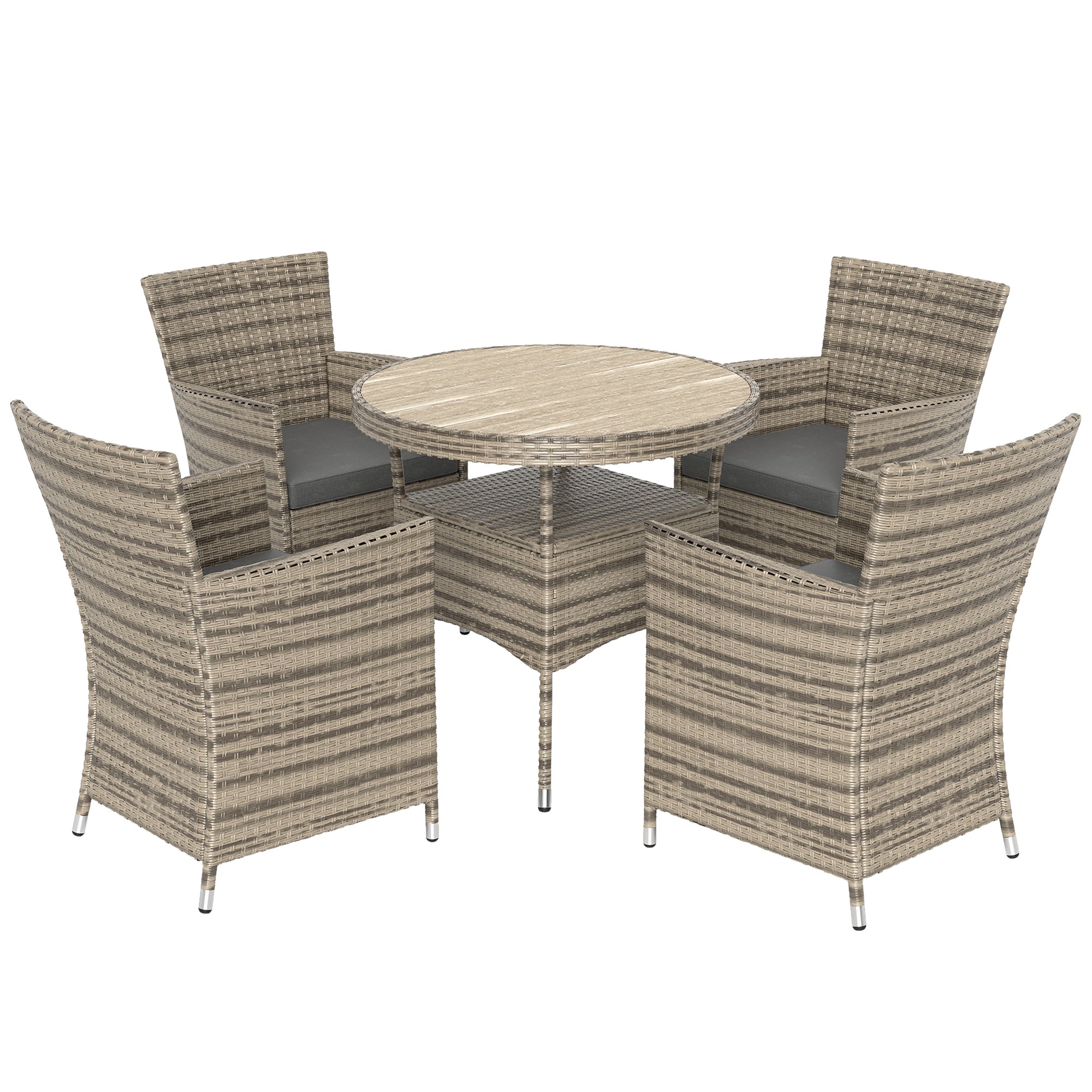 Outsunny Five-Piece Rattan Garden Set, with Two-Tier Table - Grey - North Peak Garden Furniture