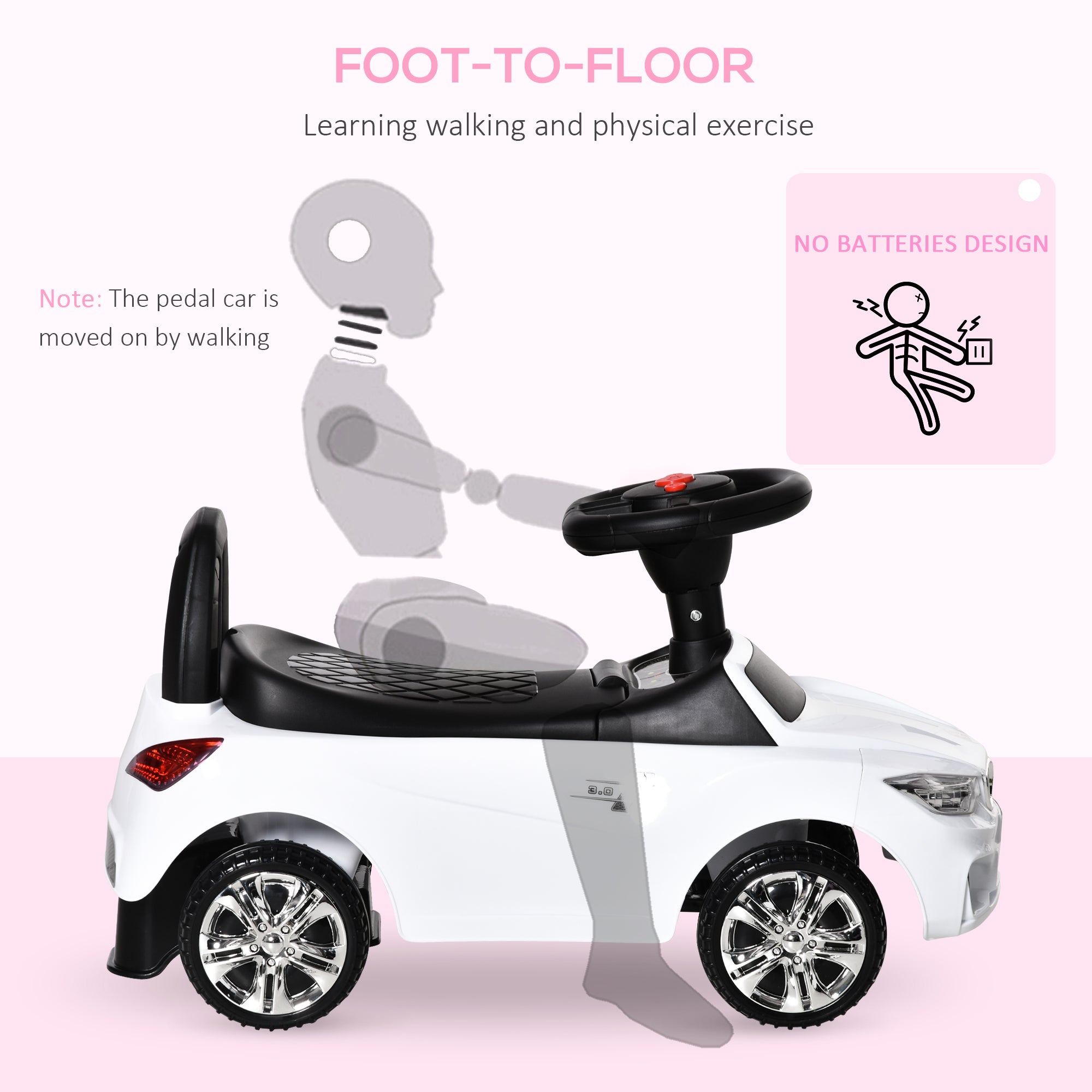 HOMCOM Ride on Car Baby Toddler Walker Foot to Floor Sliding Car Slider White - North Peak Garden Furniture