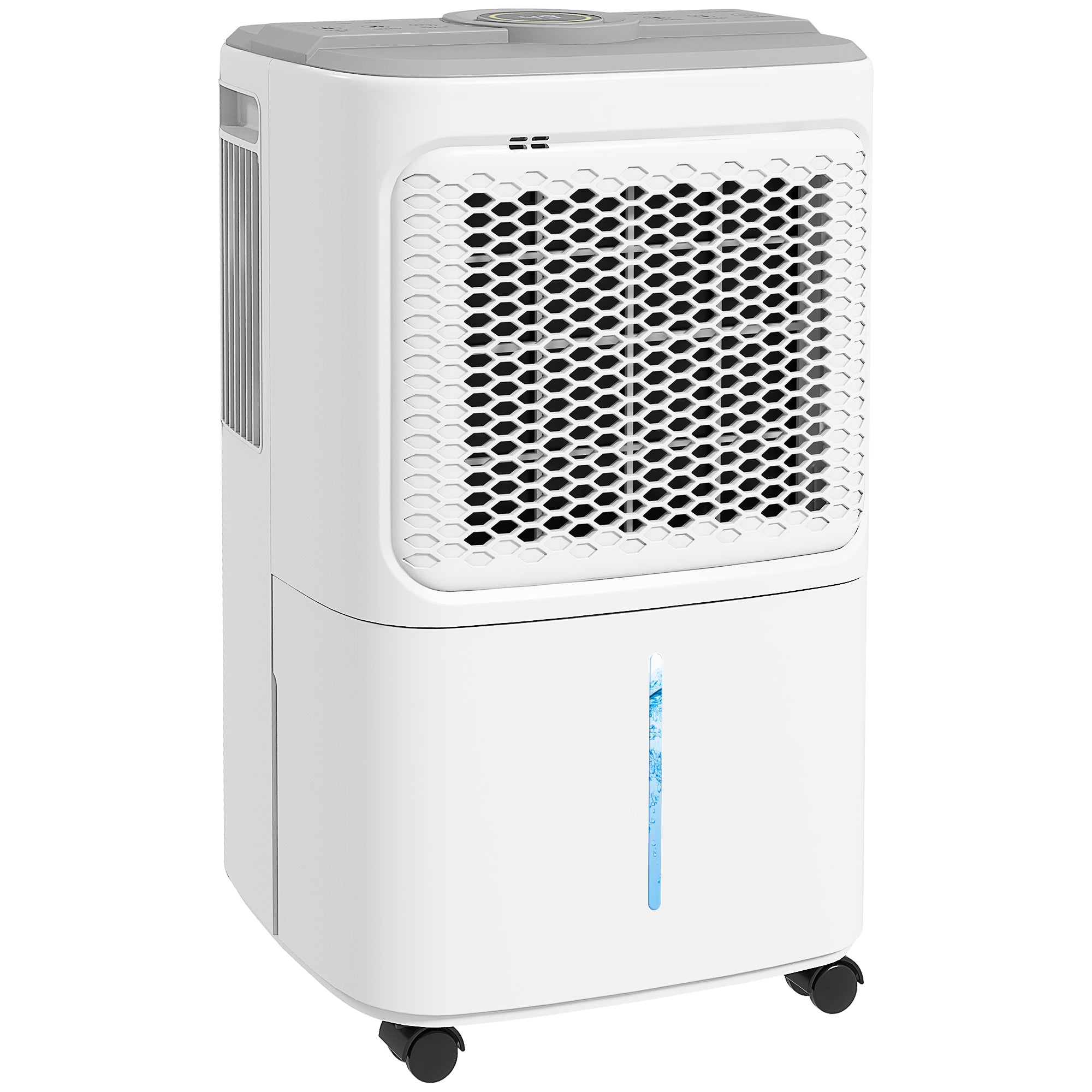 HOMCOM 12L/Day Dehumidifier with Continuous Drainage, 1.6L Water Tank, 24H Timer, Digital Humidity Display, Humidity Light, Dehumidifier for Home Damp, Bedroom, Condensation, Mould, Laundry Drying - North Peak Garden Furniture