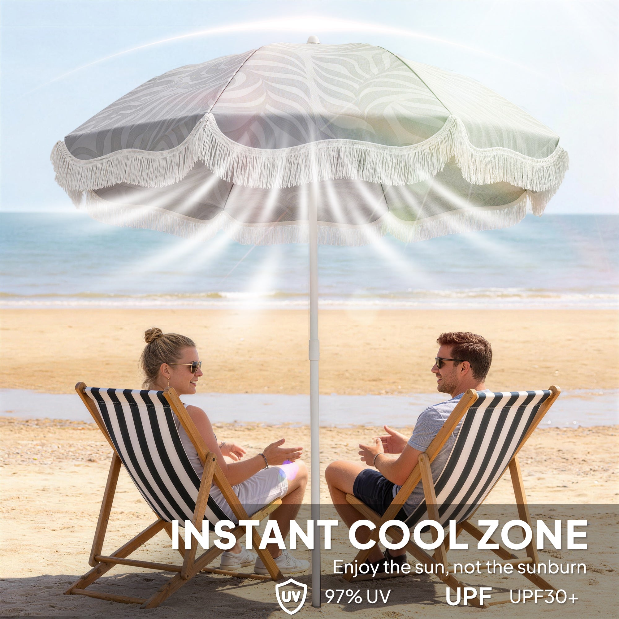 Outsunny 1.8 m Beach Umbrella Parasol with Sand Anchor, Portable Tilting Garden Parasol with Adjustable Height, Light Grey