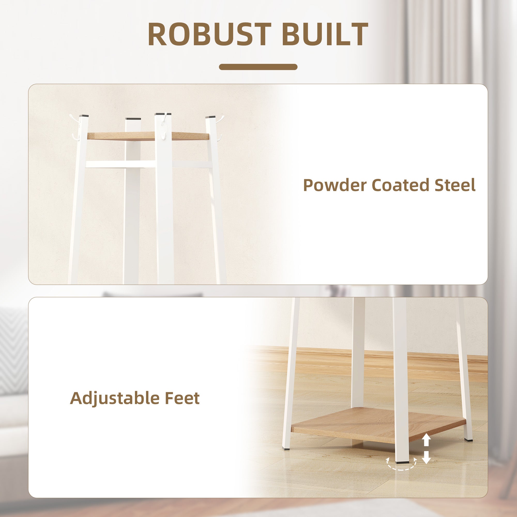 HOMCOM Compact Freestanding Coat Rack - White/Oak - North Peak Garden Furniture