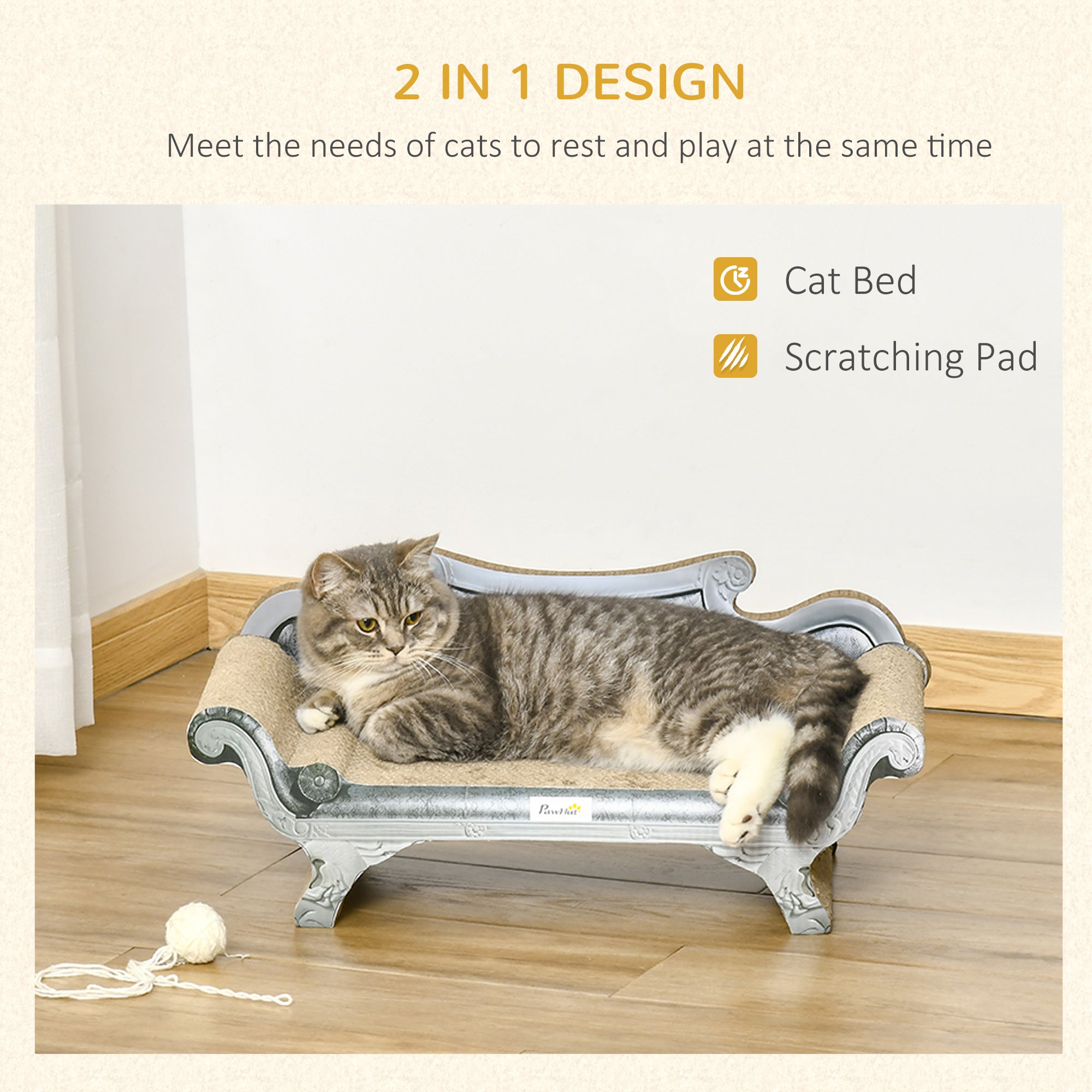 PawHut Cat Scratching Board Cardboard Cat Scratchers Lounger Bed, 60 x 29 x 26.5cm - North Peak Garden Furniture