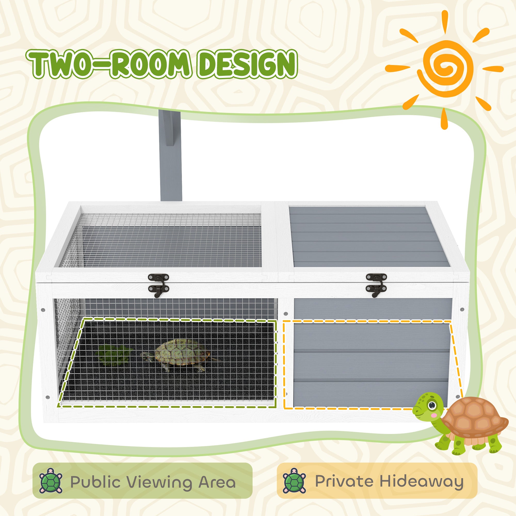 PawHut Wooden Tortoise Enclosure, Tortoise House w/ Lamp Holder, for Outdoor & Indoor - Light Grey