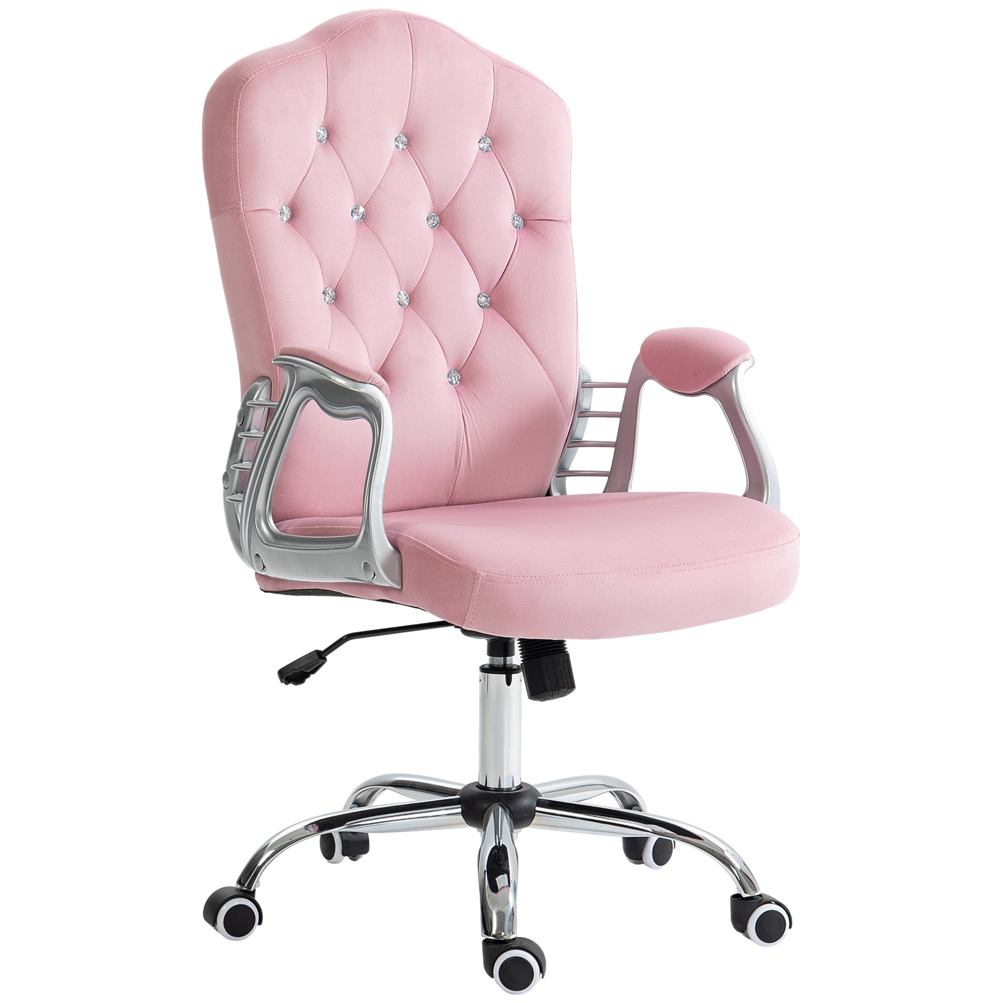 Vinsetto Velvet-Feel Work Chair, with Diamante Back - Pink - North Peak Garden Furniture