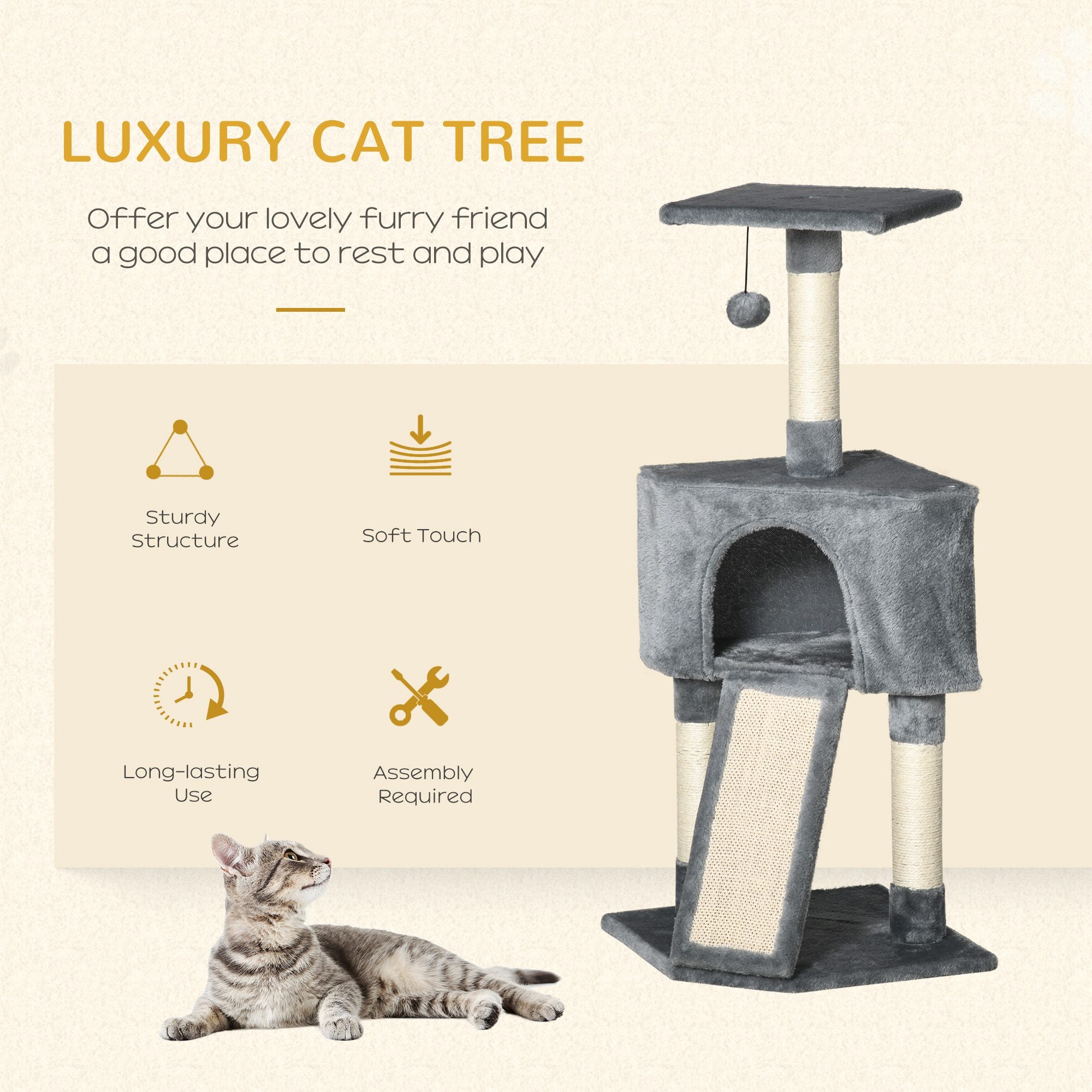 PawHut Corner Cat Tree for Indoor Cats, Kitten Tower with Scratching Post House Ladder Toy - Grey - North Peak Garden Furniture