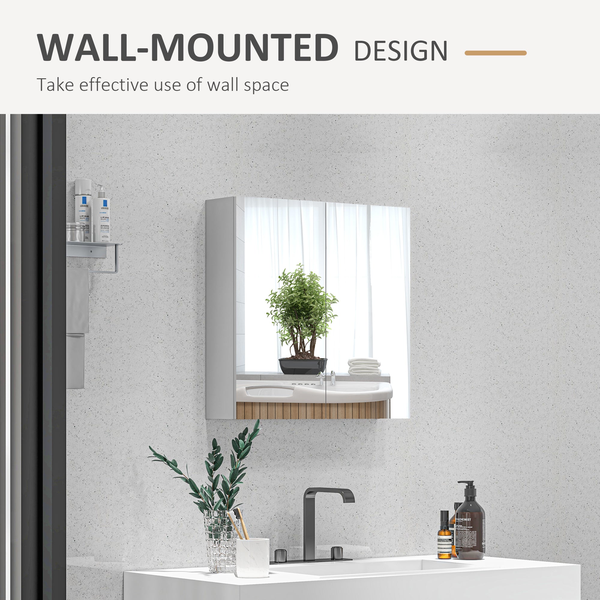 kleankin Bathroom Mirror Cabinet, Wall Mounted Bathroom Storage Cupboard with Adjustable Shelf, 60W x 15D x 60Hcm, High Gloss White - North Peak Garden Furniture