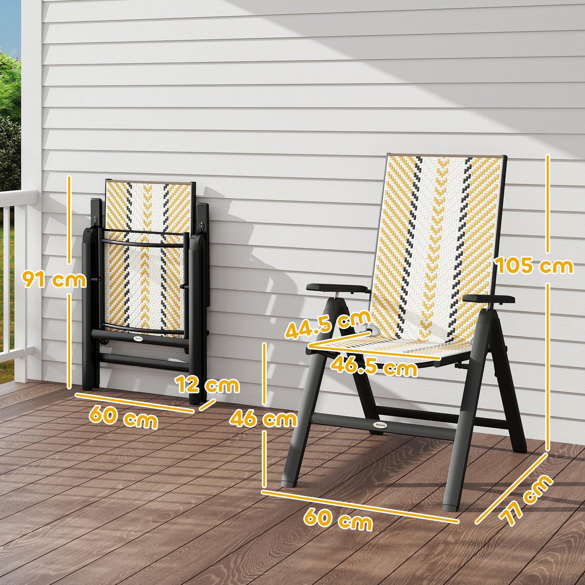 Outsunny Set of Two Rattan Reclining Garden Chairs - Multicolour - North Peak Garden Furniture