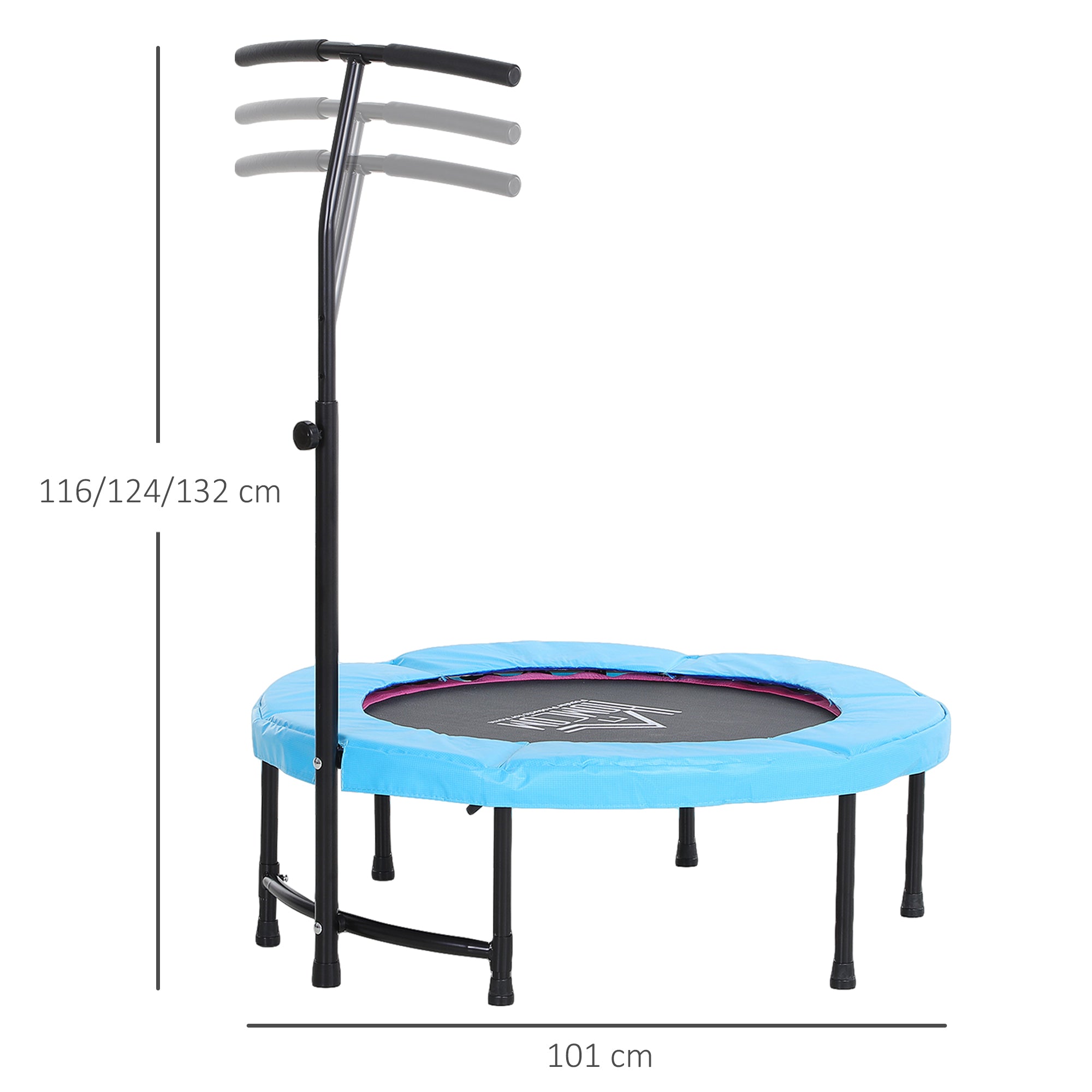 HOMCOM 40'' Fitness Trampoline with Adjustable Handle, Rebounder Trampoline Mini Jumper for Indoor Exercise Workout, Support Up to 100kg, Blue - North Peak Garden Furniture