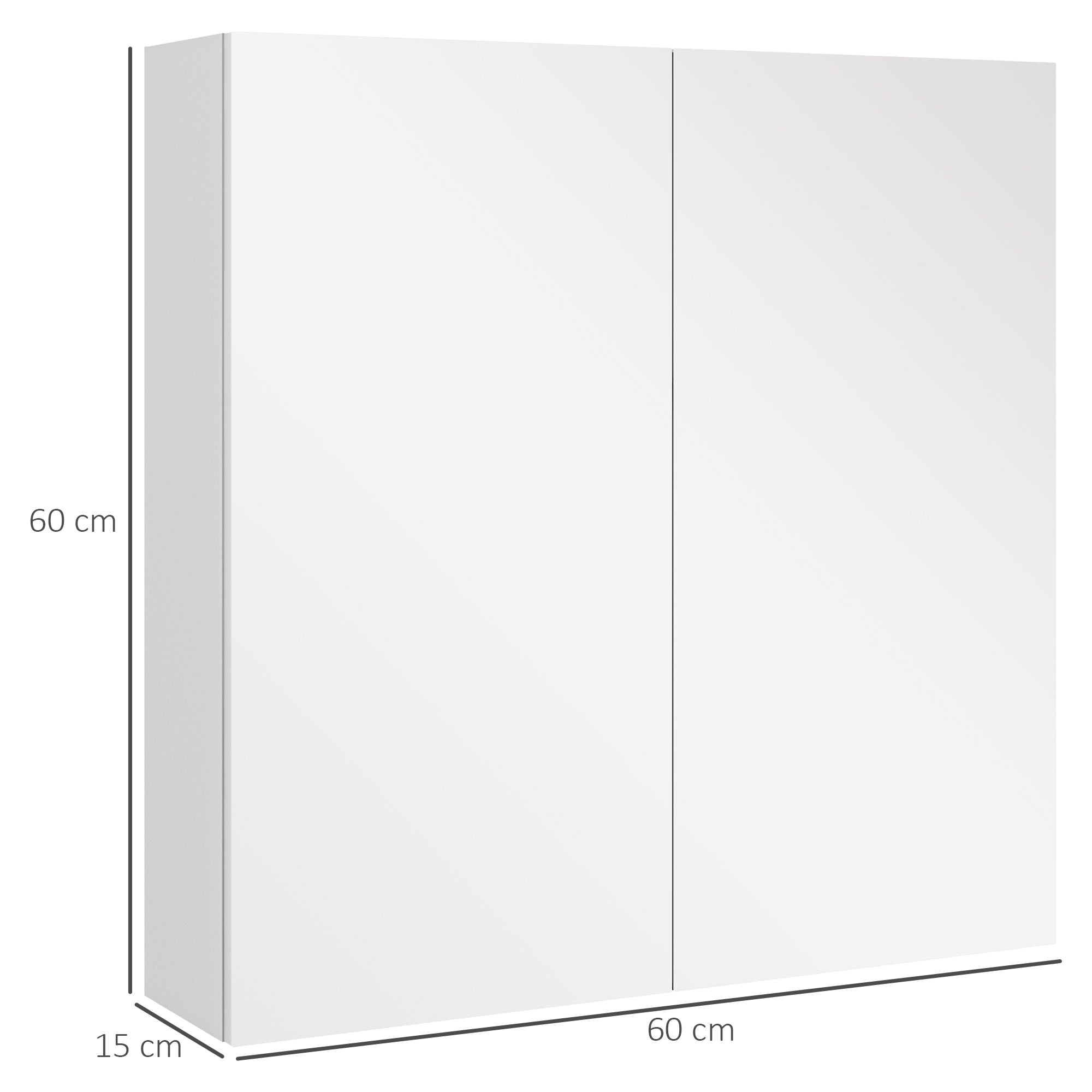 kleankin Bathroom Mirror Cabinet, Wall Mounted Bathroom Storage Cupboard with Adjustable Shelf, 60W x 15D x 60Hcm, High Gloss White - North Peak Garden Furniture