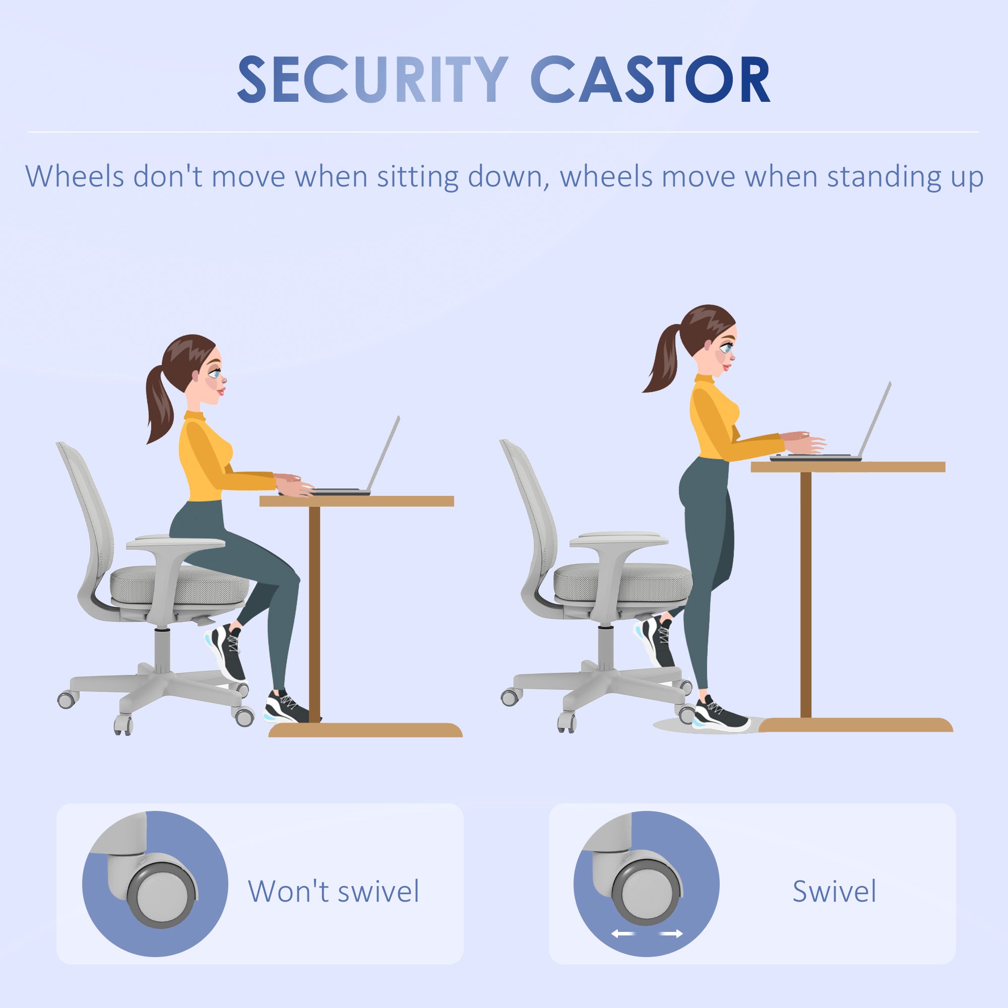 Vinsetto Office Chair, Breathable Mesh Swivel Desk Chair with Adjustable Height and  360° Swivel Security Wheels for Home Office, Study, Grey