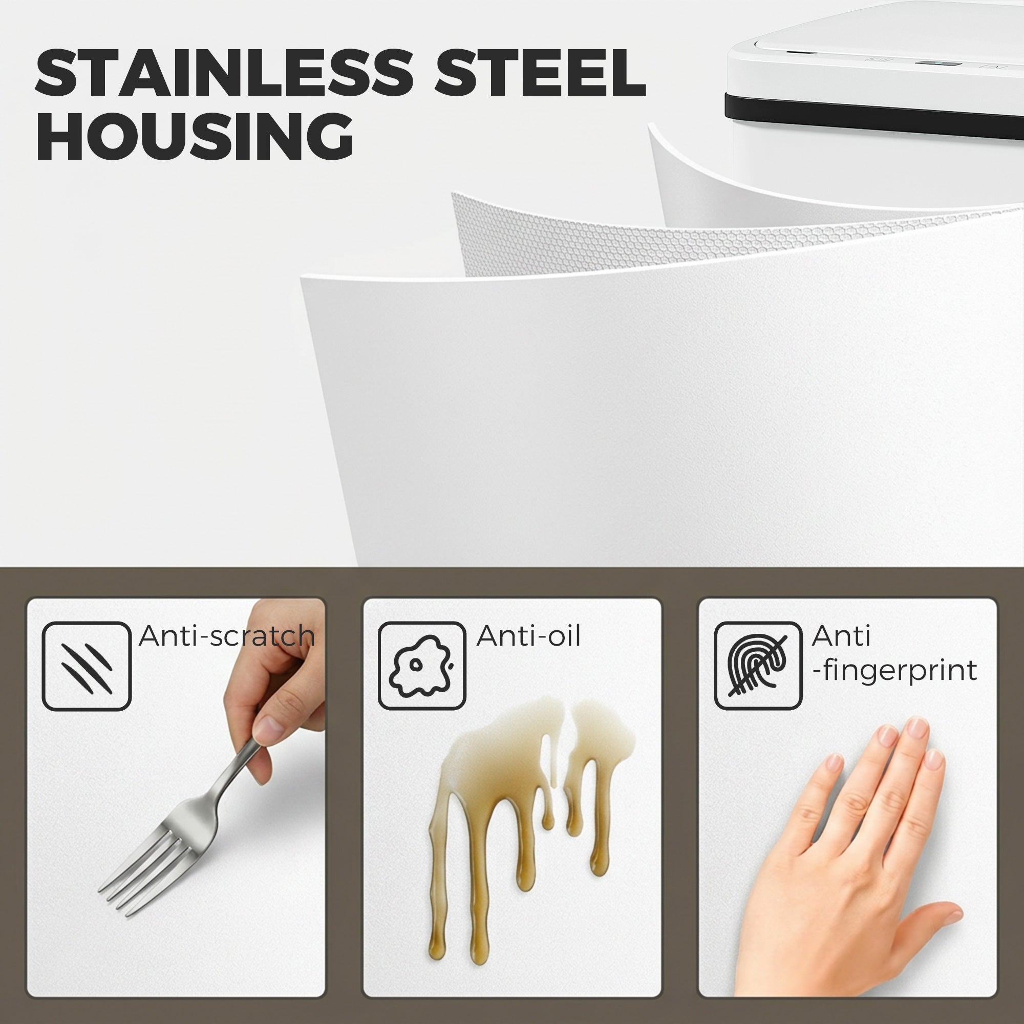 HOMCOM 40L Sensor Bin with Soft-Close Lid, Stainless Steel Automatic Touchless Motion Sensor Kitchen Bin, White