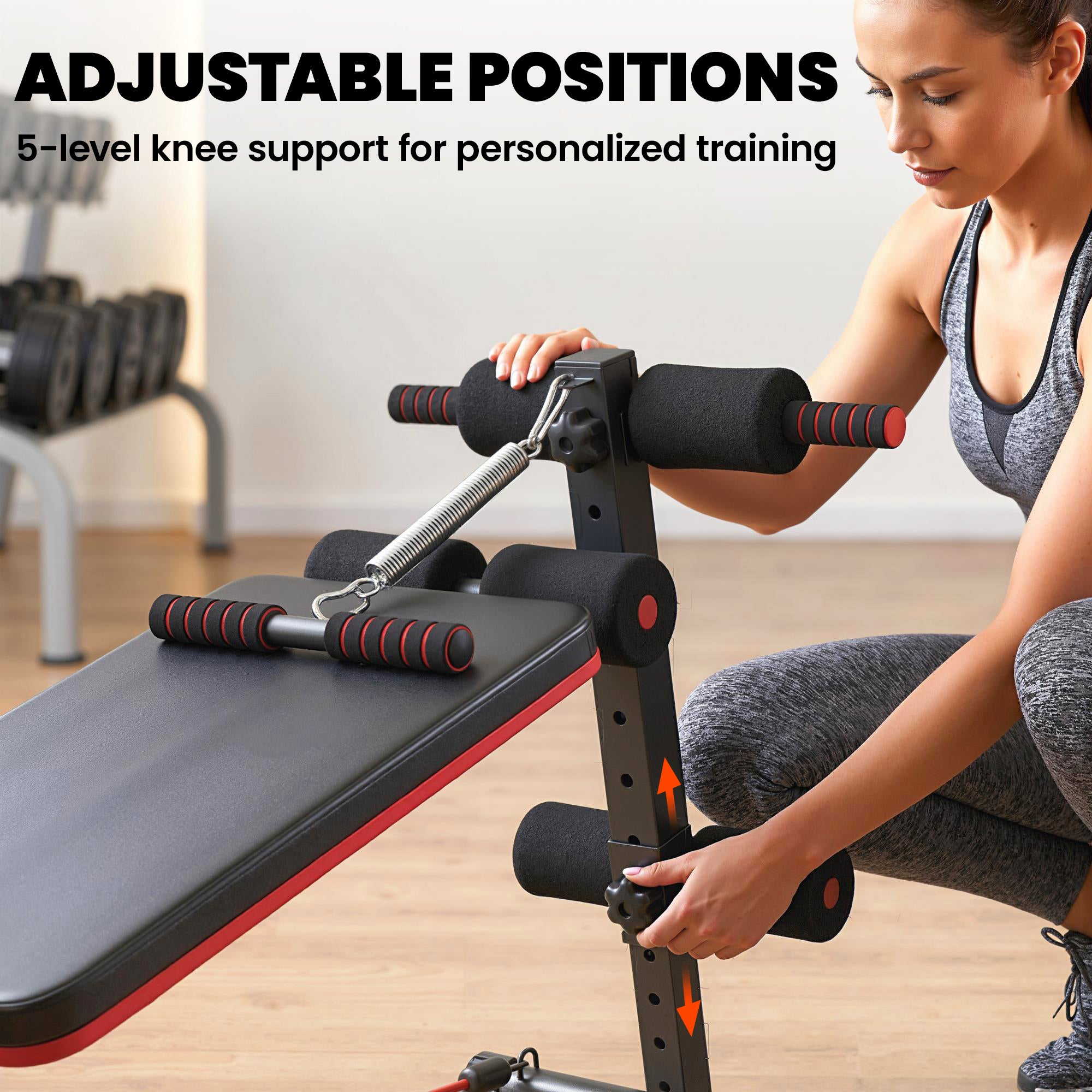 HOMCOM Sit Up Bench Core Workout Adjustable Thigh Support Foldable for Home Gym w/ Arm Pulling Rope Black