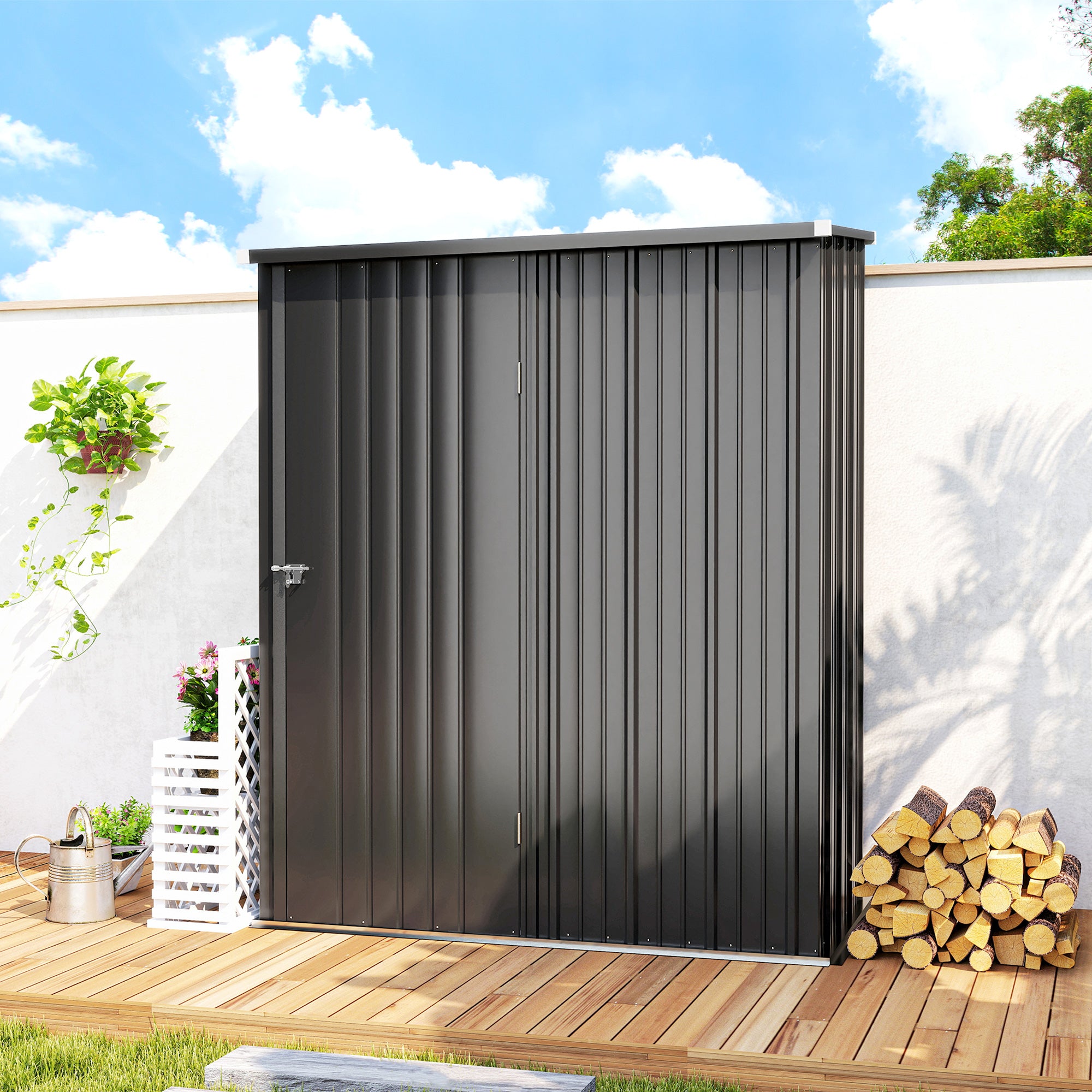 Outsunny Outdoor Storage Shed, Garden Metal Storage Shed w/ Single Door for Garden, Patio, 5.3ft x 3.1ft, Black