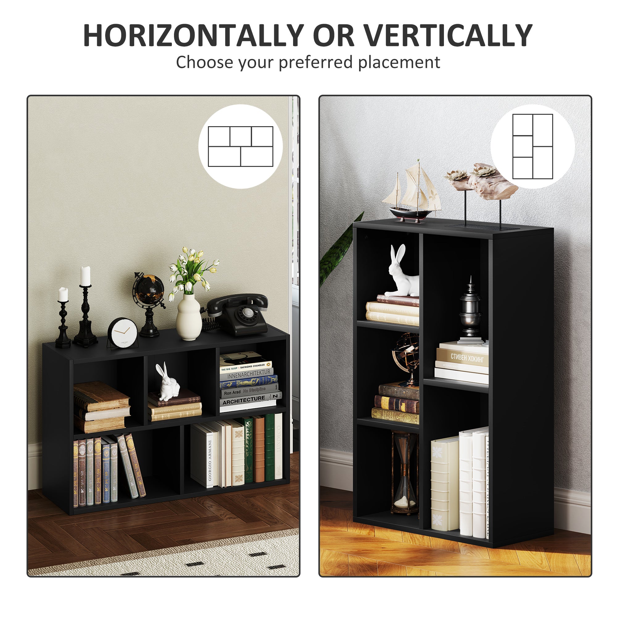 HOMCOM 2-Tier Bookshelf with 5 Compartments - Black - North Peak Garden Furniture