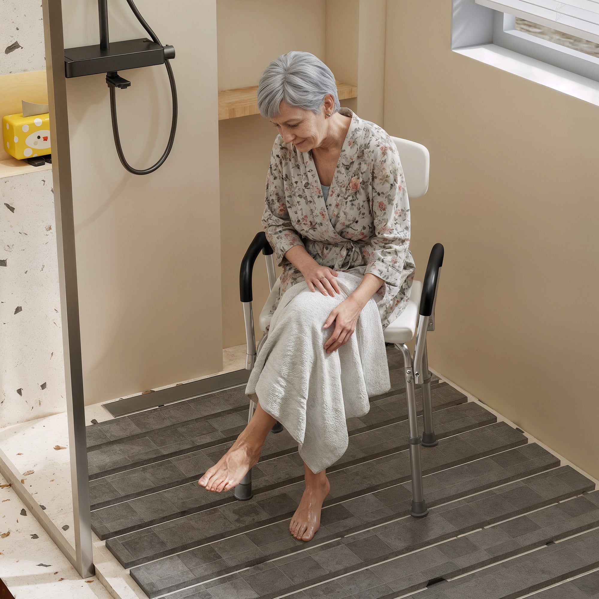 HOMCOM Adjustable Shower Chair, Shower Seat, Portable Medical Stool with Adjustable Back and Armrest for Mobility