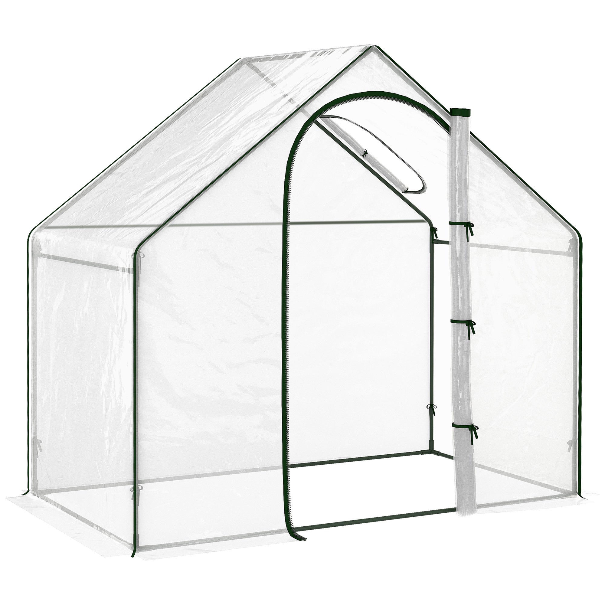 Outsunny Walk In PVC Greenhouse Garden Outdoor Flower Planter Steel Frame w/ Zipped Door & Window 180 x 100 x 168CM White - North Peak Garden Furniture