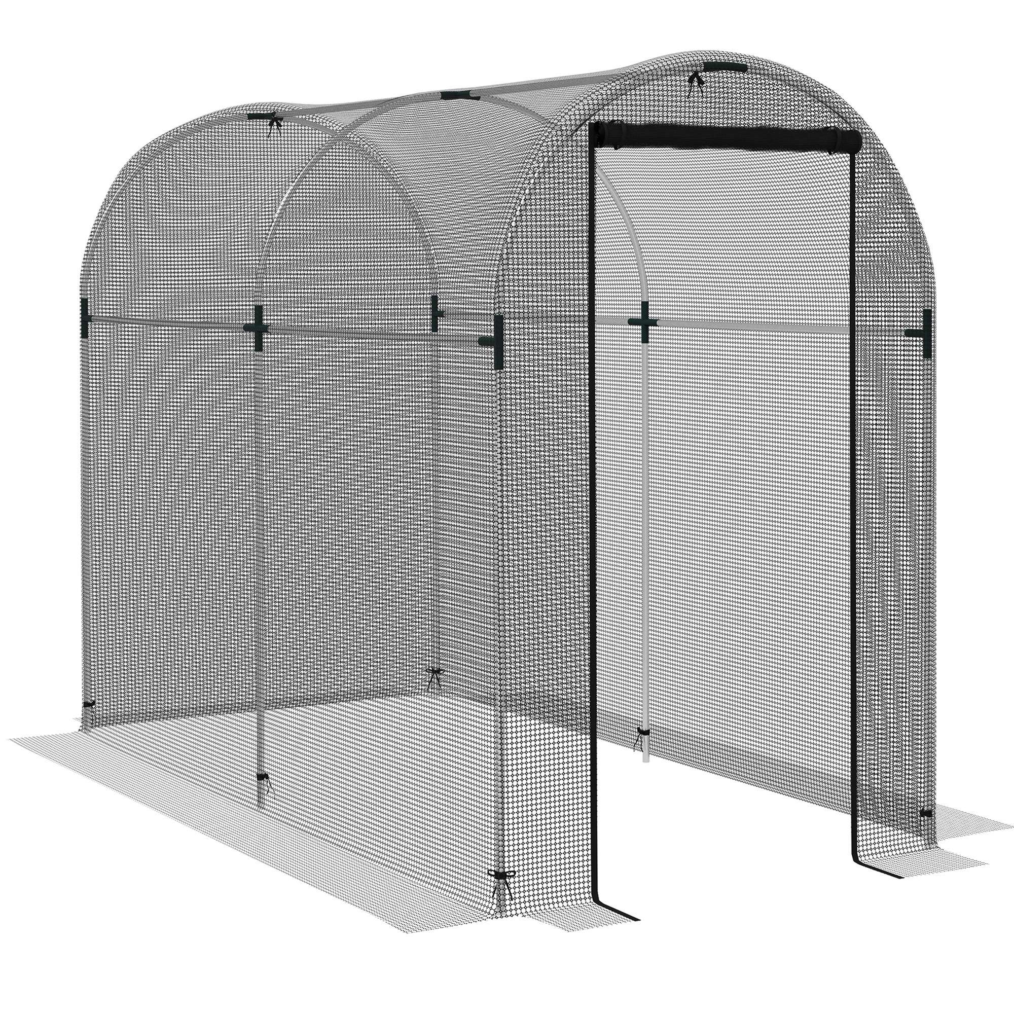 Outsunny Galvanised Steel Fruit Cage, Plant Protection Tent with Zipped Door, 1.2 x 2.4 x 1.9m, Black - North Peak Garden Furniture