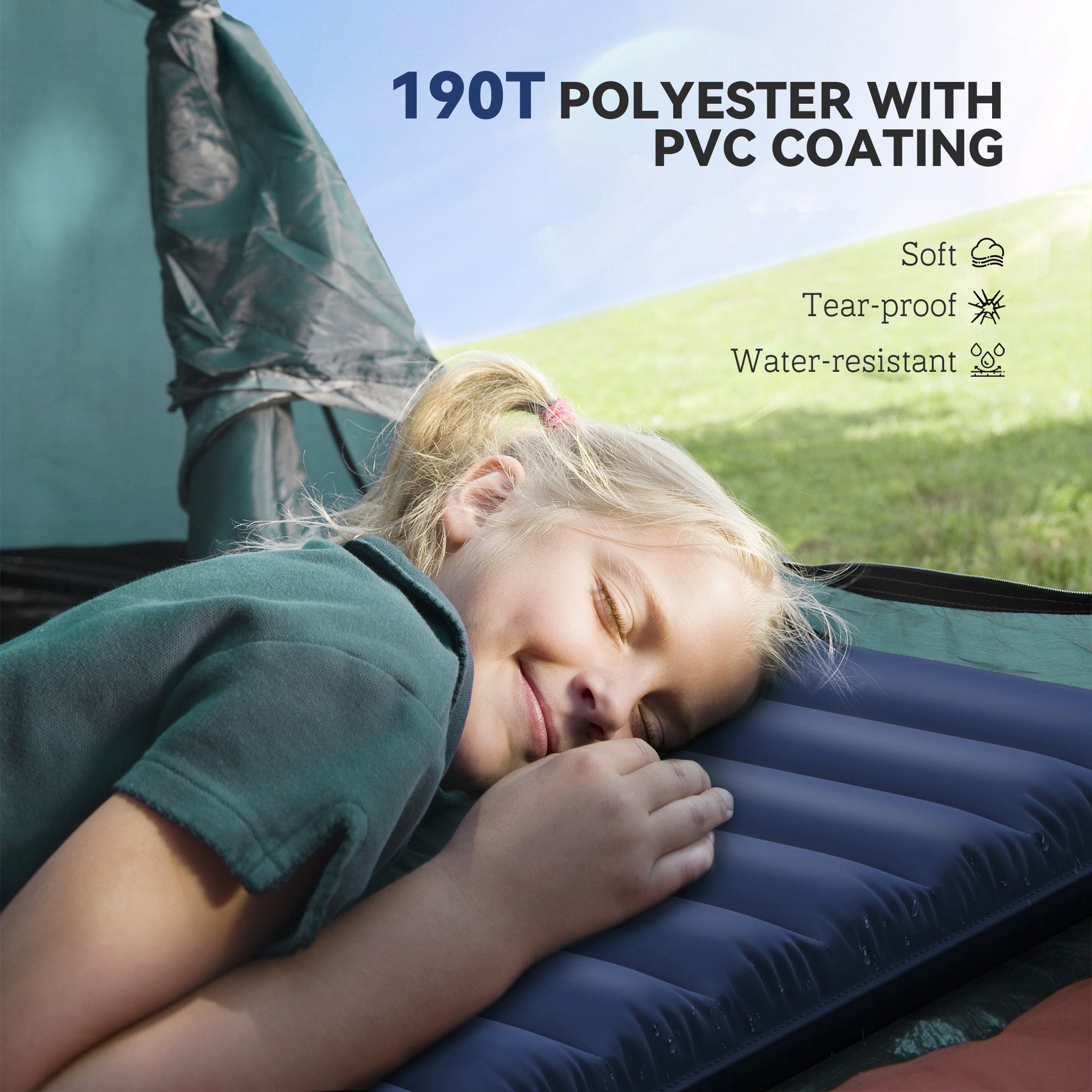 Outsunny 2 Person Camping Inflating Sleeping Mat Inflatable Mattress Ultralight Folding Bed Portable Air Bed for Outdoor Backpacking Hiking Travel - Blue - North Peak Garden Furniture