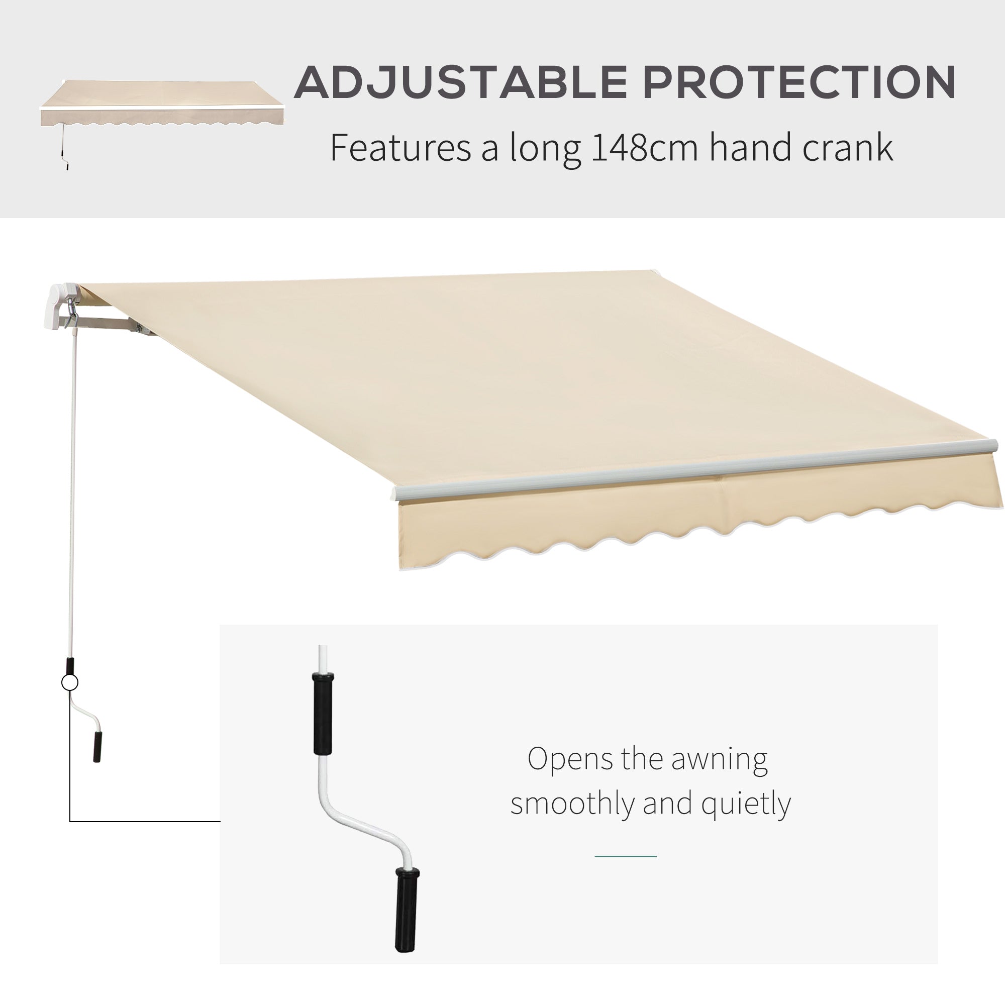 Outsunny 3.5M x 2.5M Manual Awning Canopy Retractable Sun Shade Shelter Winding Handle for Garden Patio Beige