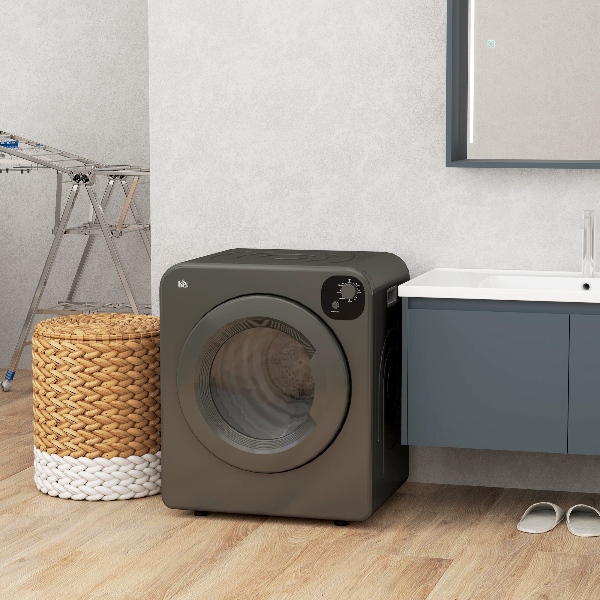 HOMCOM 6kg Vented Tumble Dryer, Freestanding, Wall Mounted, Stackable, Portable Dryer with 7 Programmers, Grey - North Peak Garden Furniture