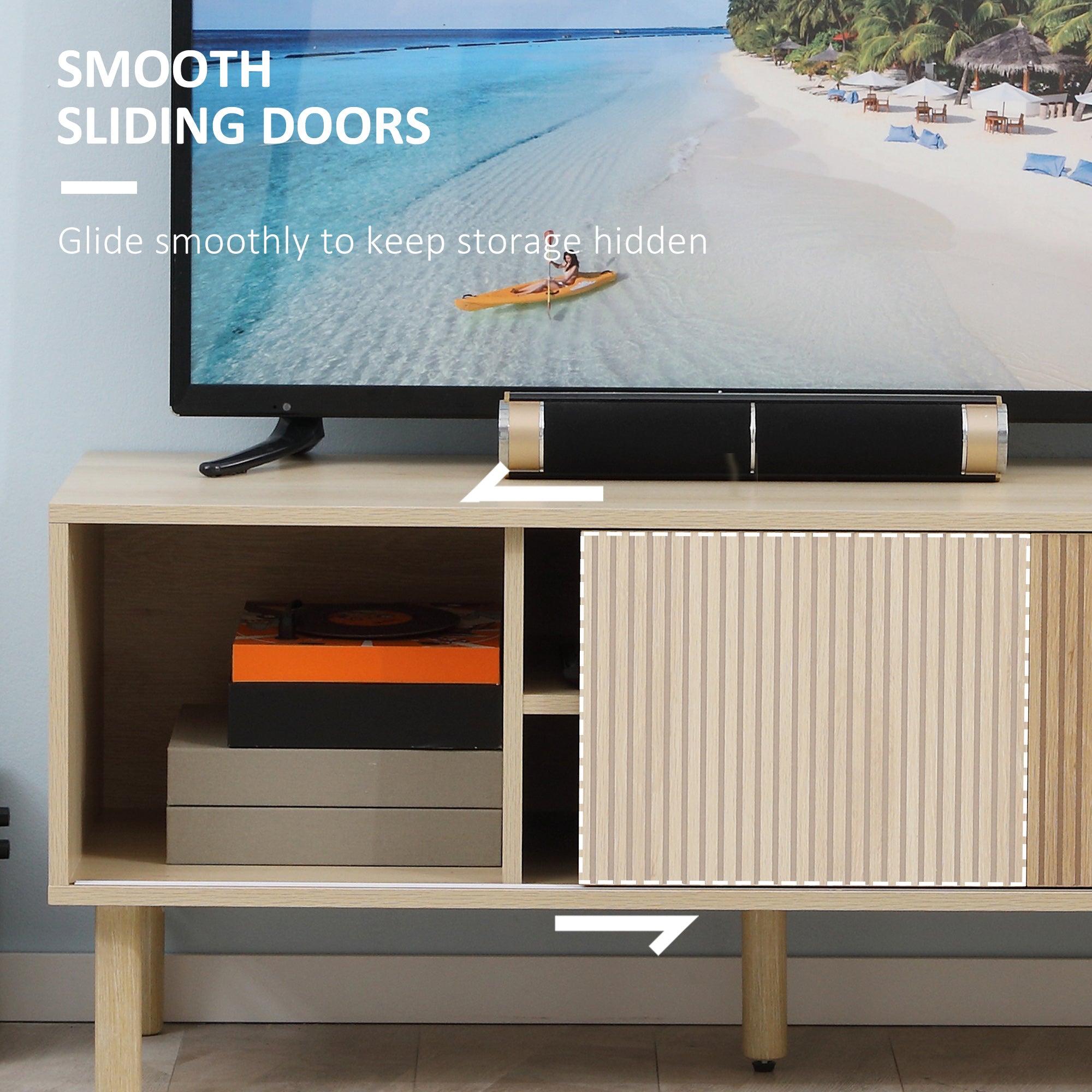 HOMCOM Sliding Door TV Cabinet Stand - Oak Wood-Effect - North Peak Garden Furniture