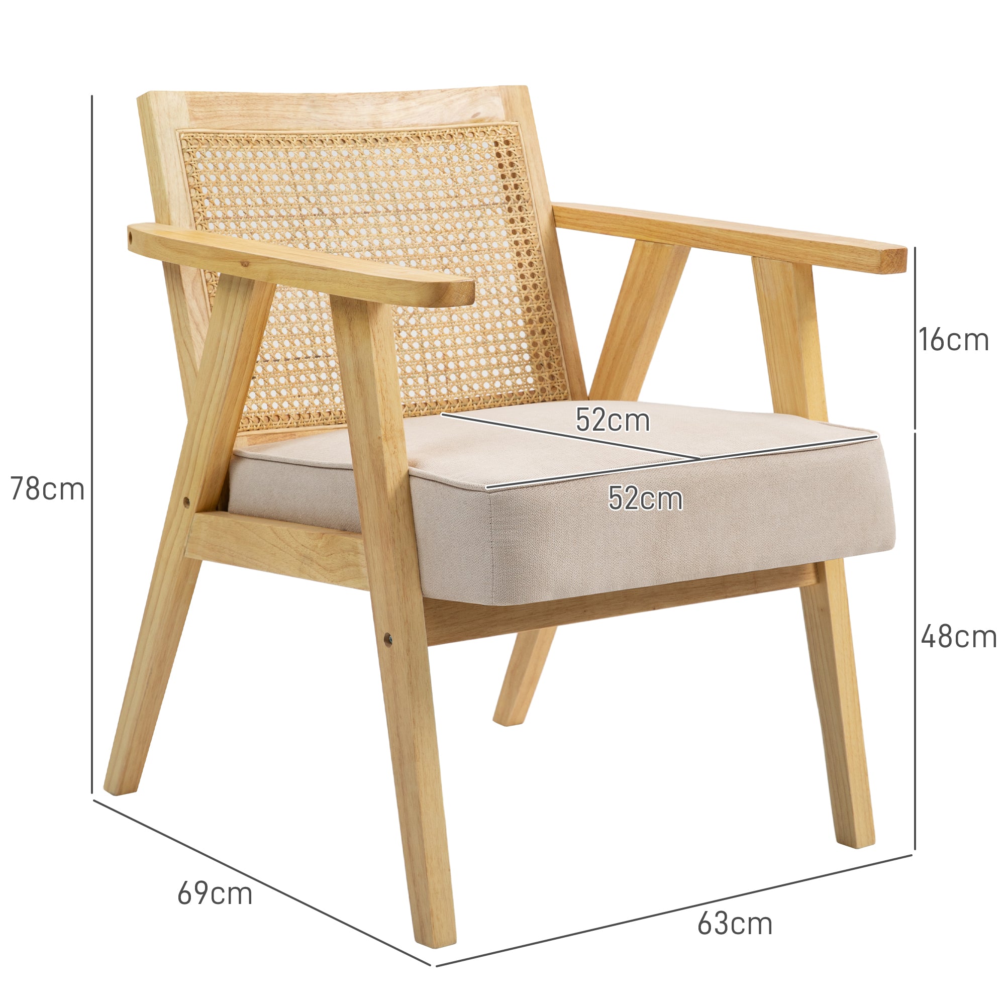 HOMCOM Wooden Rattan Weave Panel Accent Chair - Natural Finish - North Peak Garden Furniture