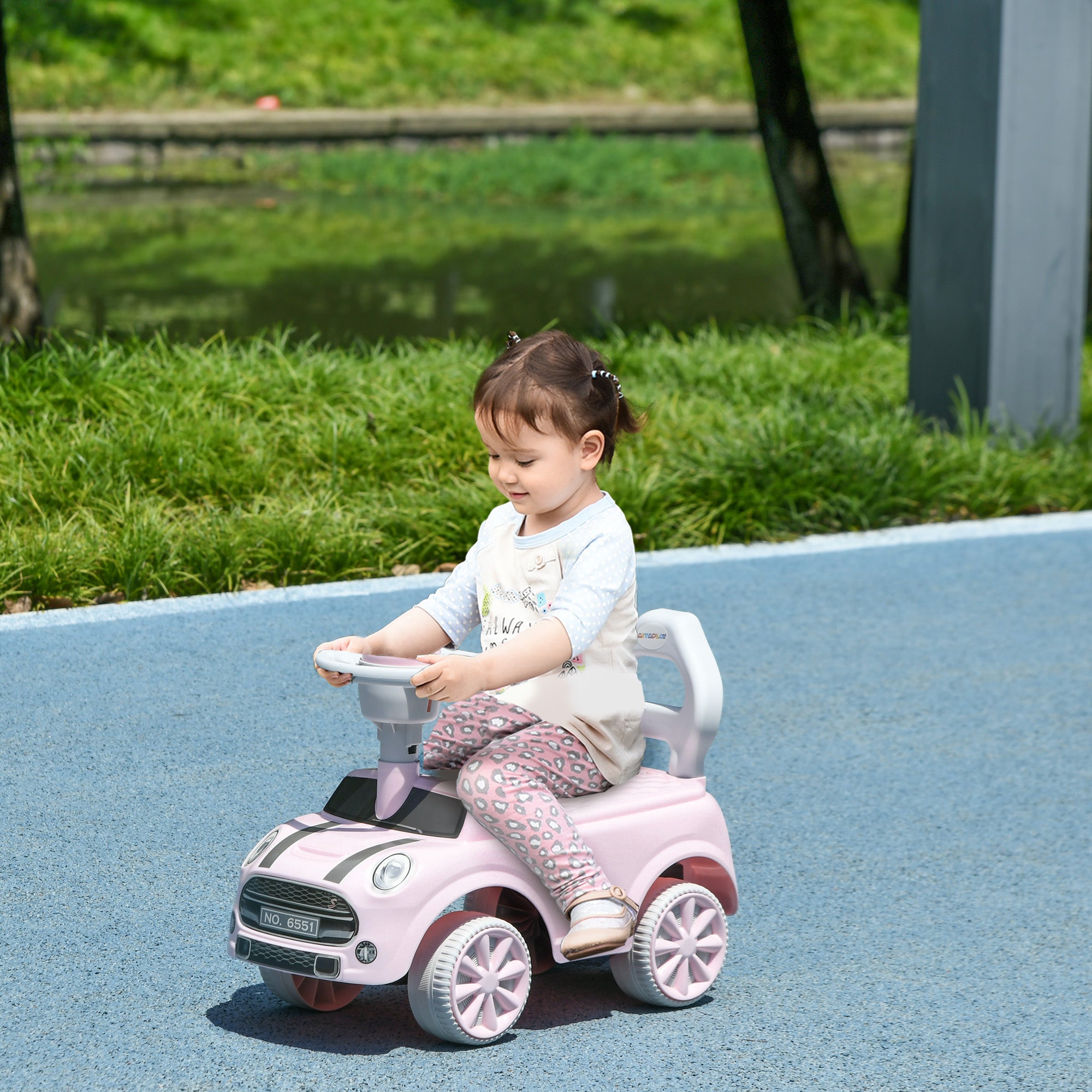 AIYAPLAY Foot To Floor Ride On Car Sliding Car w/ Air Horn, Anti-Over-Backwards, 18 to 36 Months - Pink - North Peak Garden Furniture