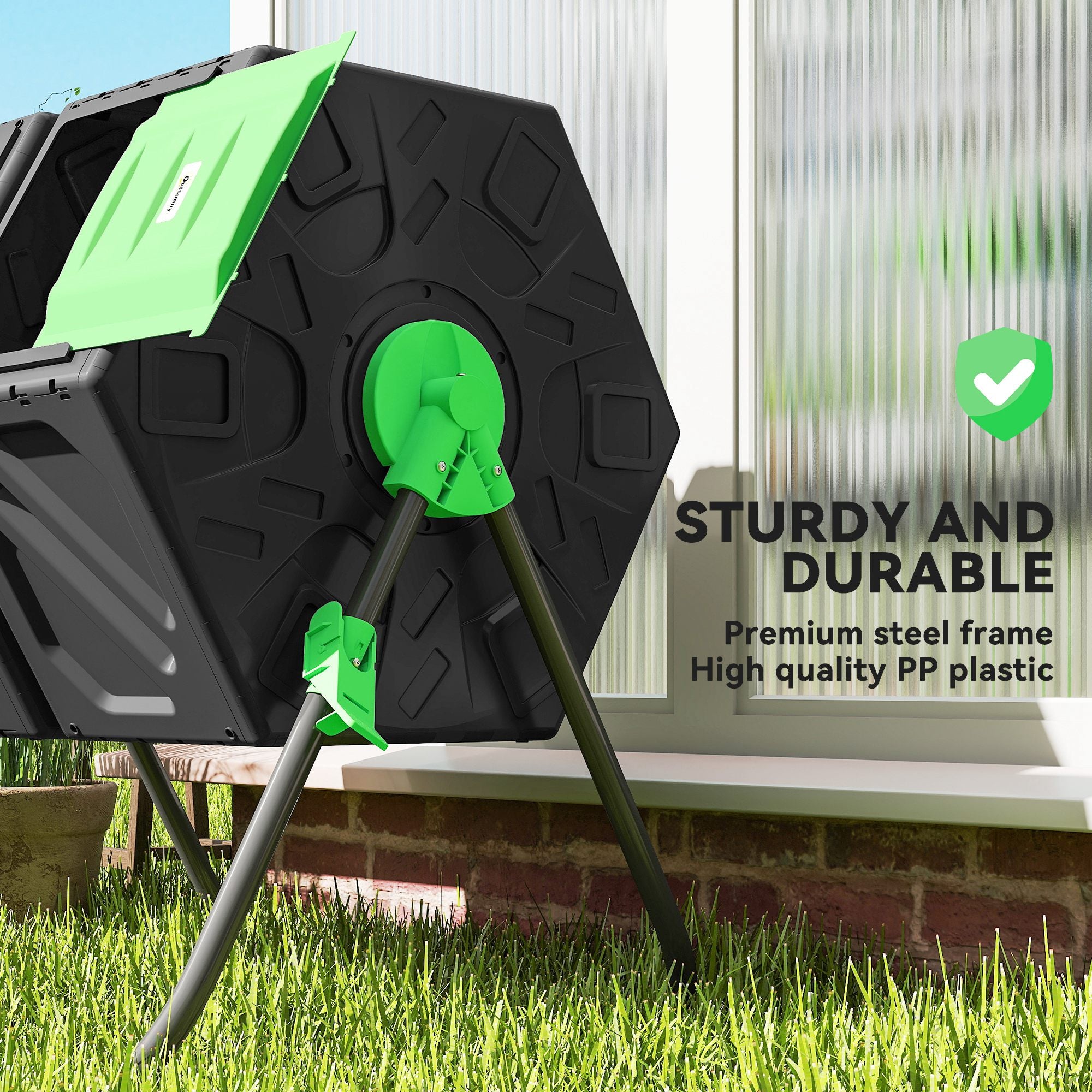 Outsunny Dual Chamber Garden Compost Bin, 130L Rotating Composter, Compost Maker with Ventilation Openings and Steel Legs