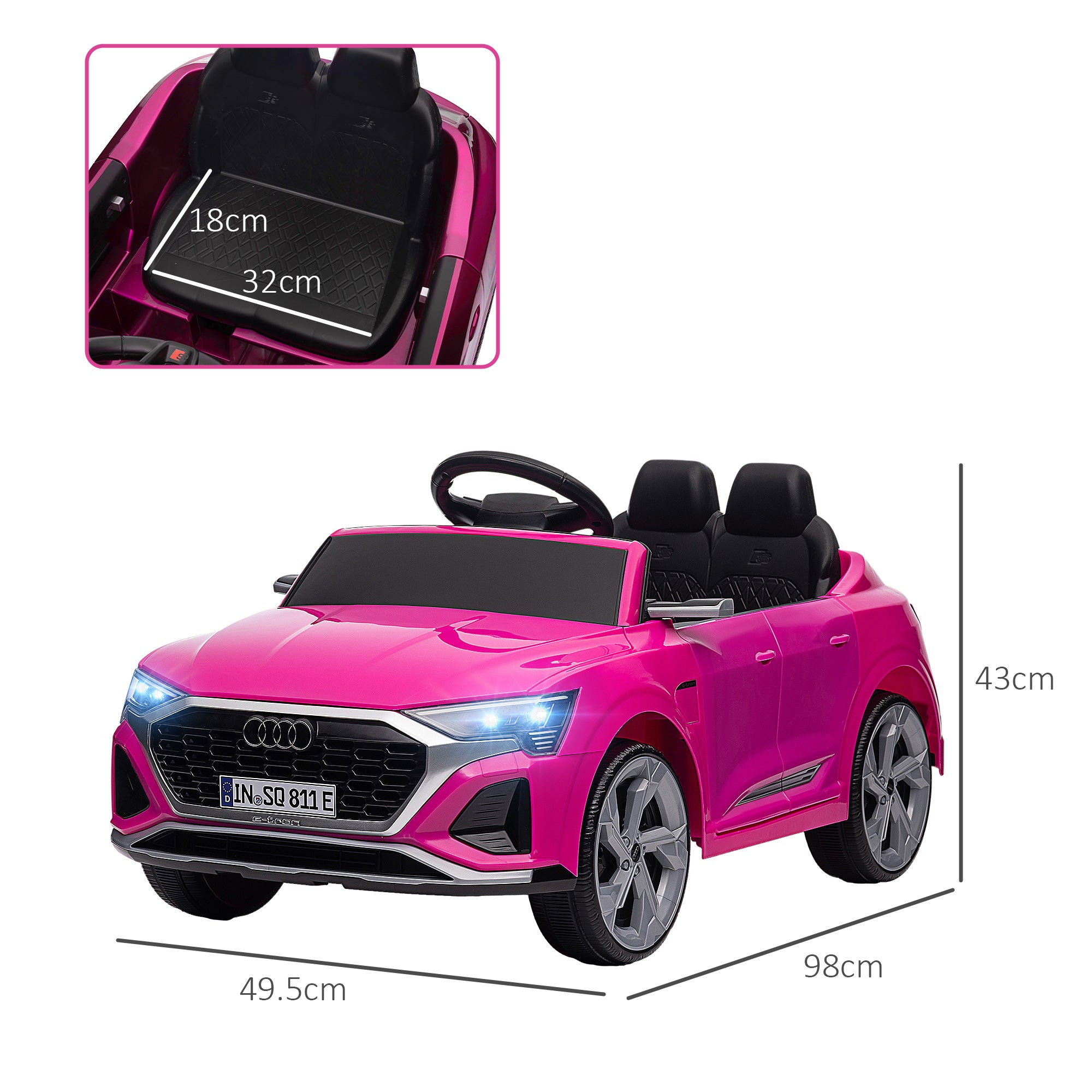 AIYAPLAY Audi Q8 e-tron Sportback Licensed 12V Ride on Car w/ Remote, 4 Spring Suspension Wheels, Headlights, Music, Horn - Pink - North Peak Garden Furniture