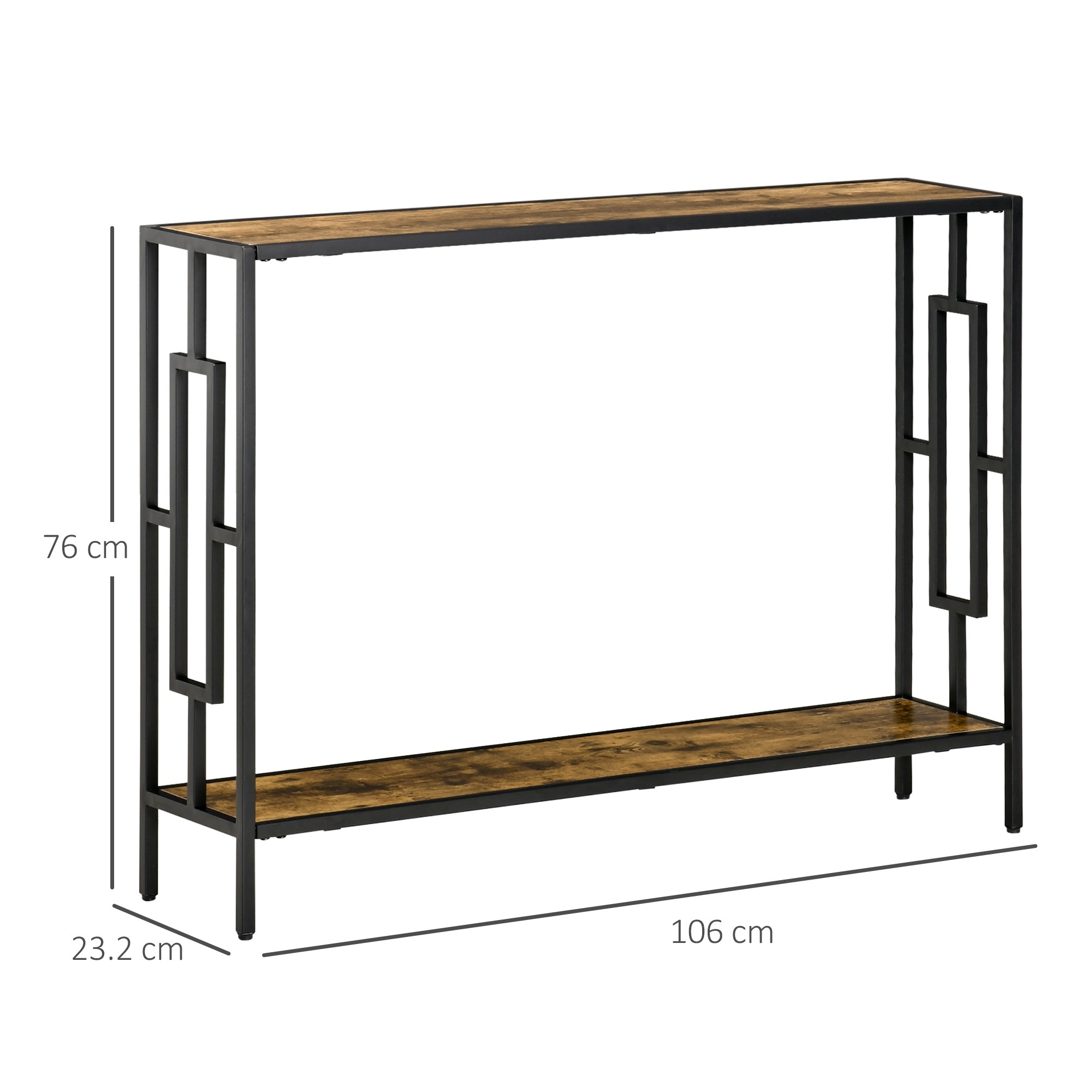 HOMCOM Industrial Console Table with Storage Shelf, Narrow Hallway Dressing Desk with Metal Frame for Living Room, Bedroom, Rustic Brown - North Peak Garden Furniture