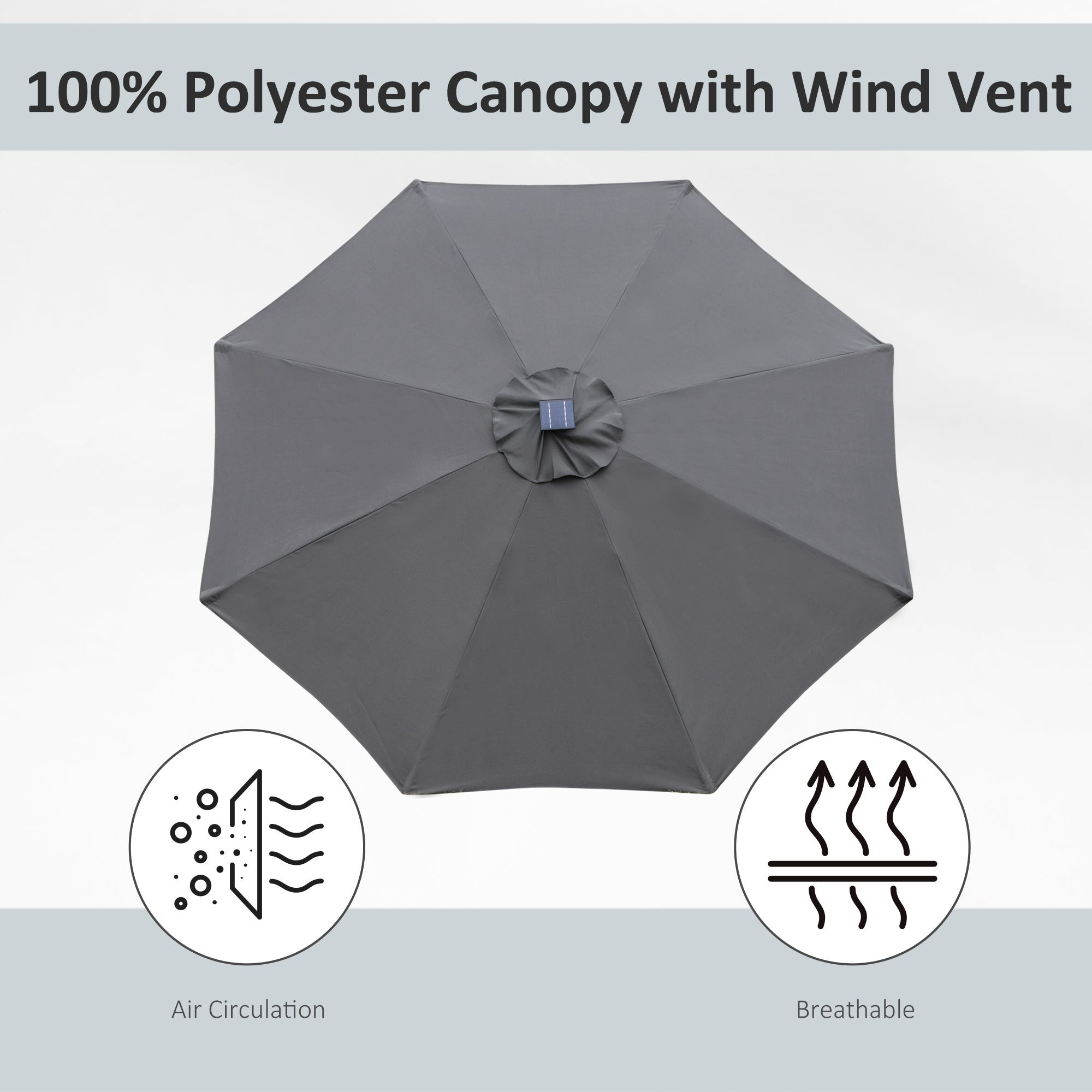 Outsunny 2.7m Garden Parasol Sun Umbrella w/ LED Solar Light Angled Canopy Grey - North Peak Garden Furniture
