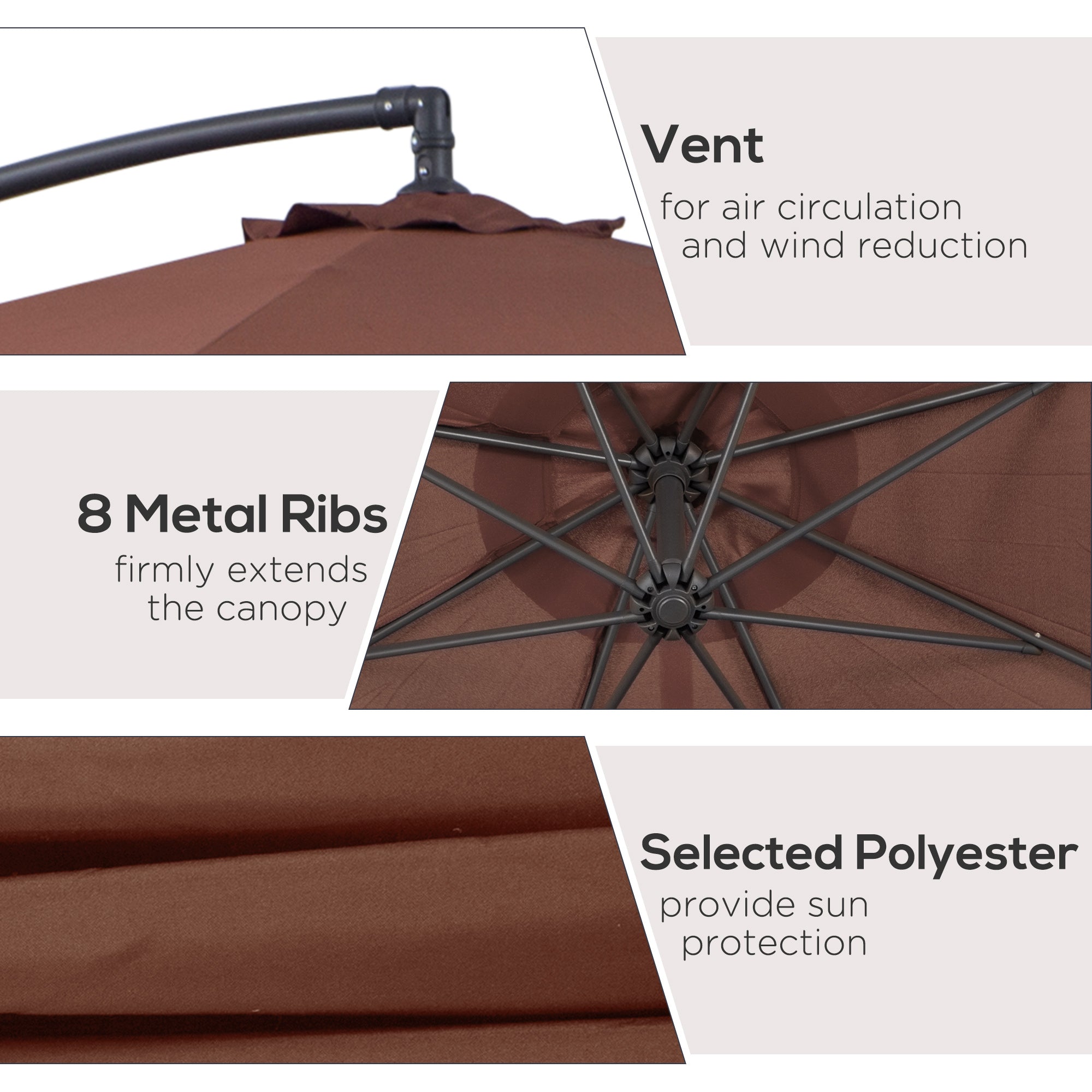Outsunny Φ3m Hanging Umbrella Parasol-Coffee - North Peak Garden Furniture