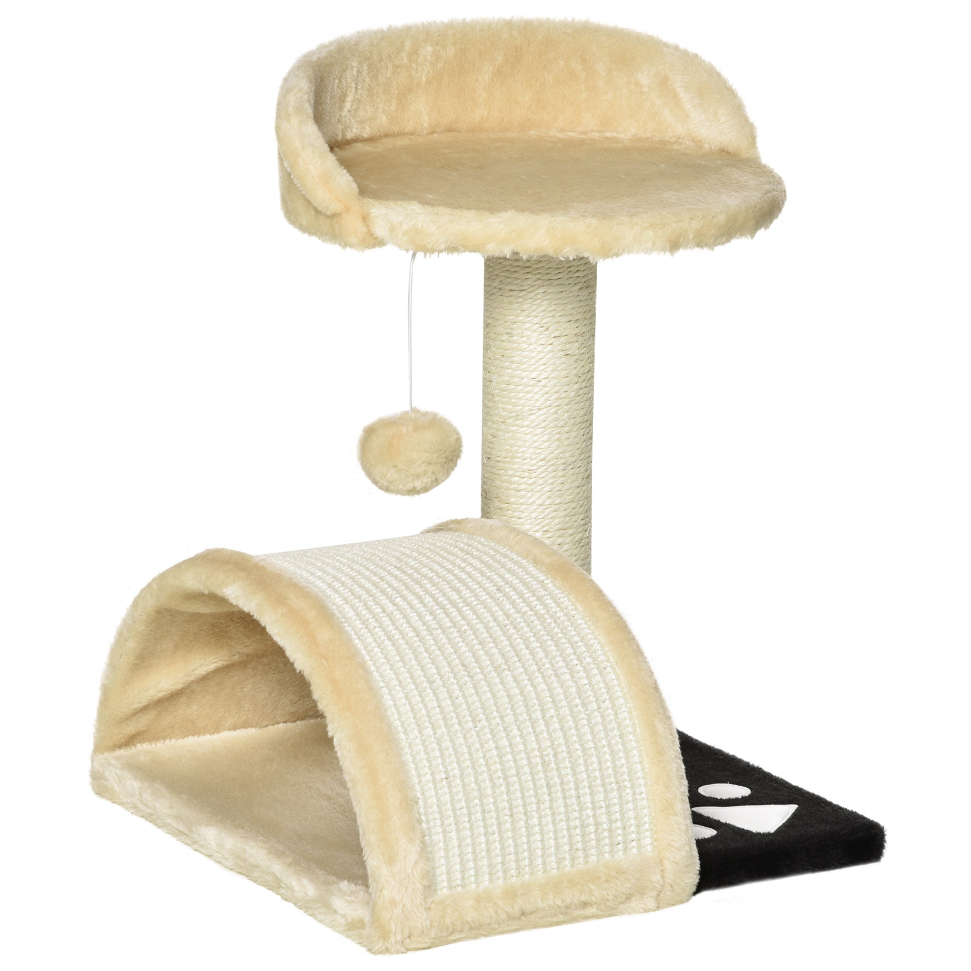PawHut Cat Tree Scratching Scratcher Post Kitten Activity Centre Climber Hanging Ball Beige - North Peak Garden Furniture